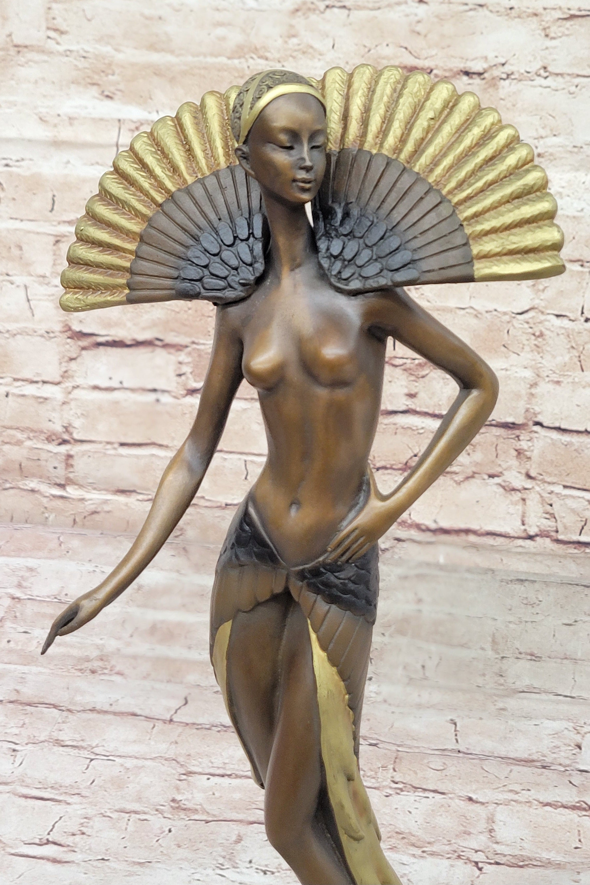 Large Slender Woman Nude of Bronze - Floating Girl - Signed by J Erte- Real Bronze