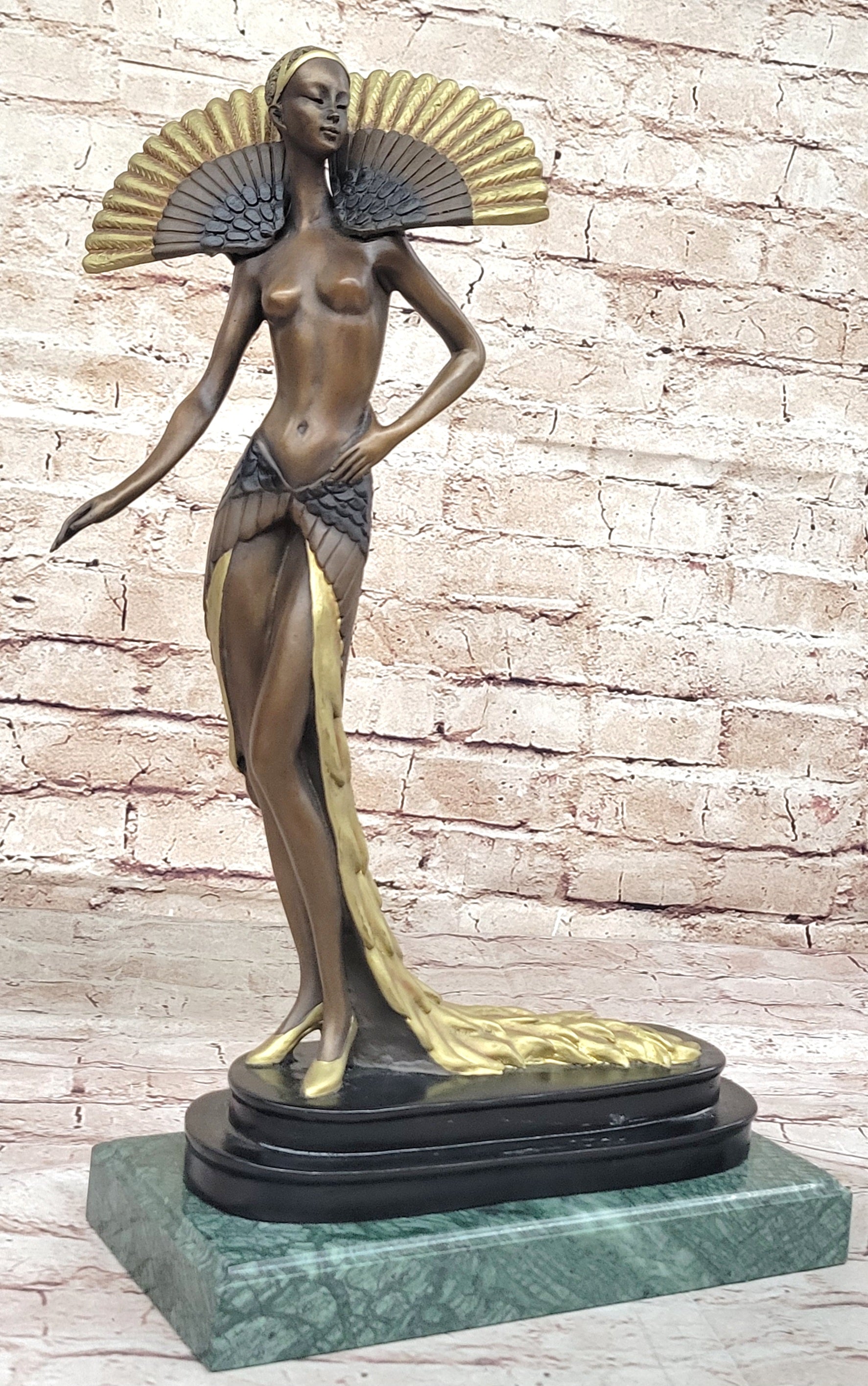 Large Slender Woman Nude of Bronze - Floating Girl - Signed by J Erte- Real Bronze