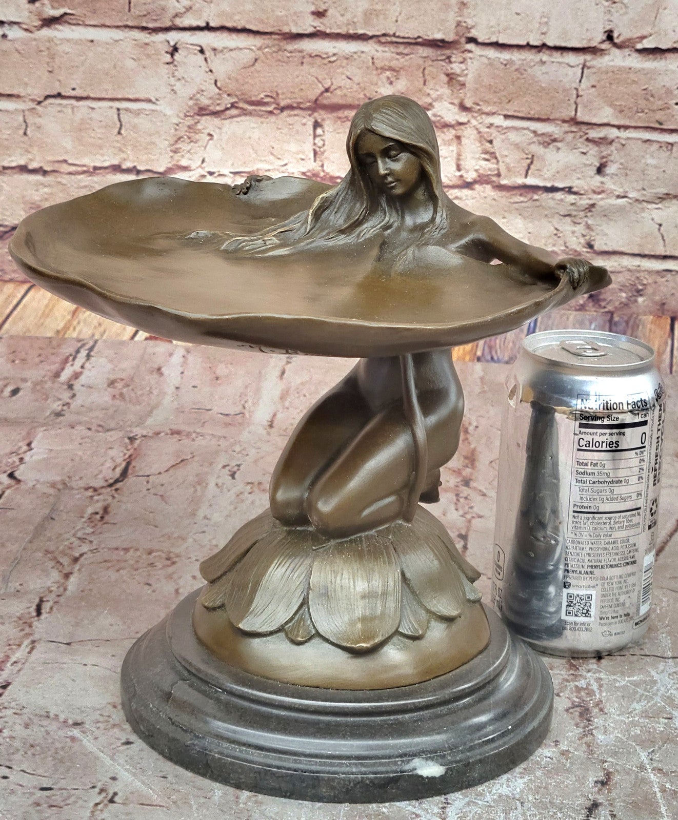 Art Nouveau Bronze Card Tray with Water Lily Woman Home Office Decoration