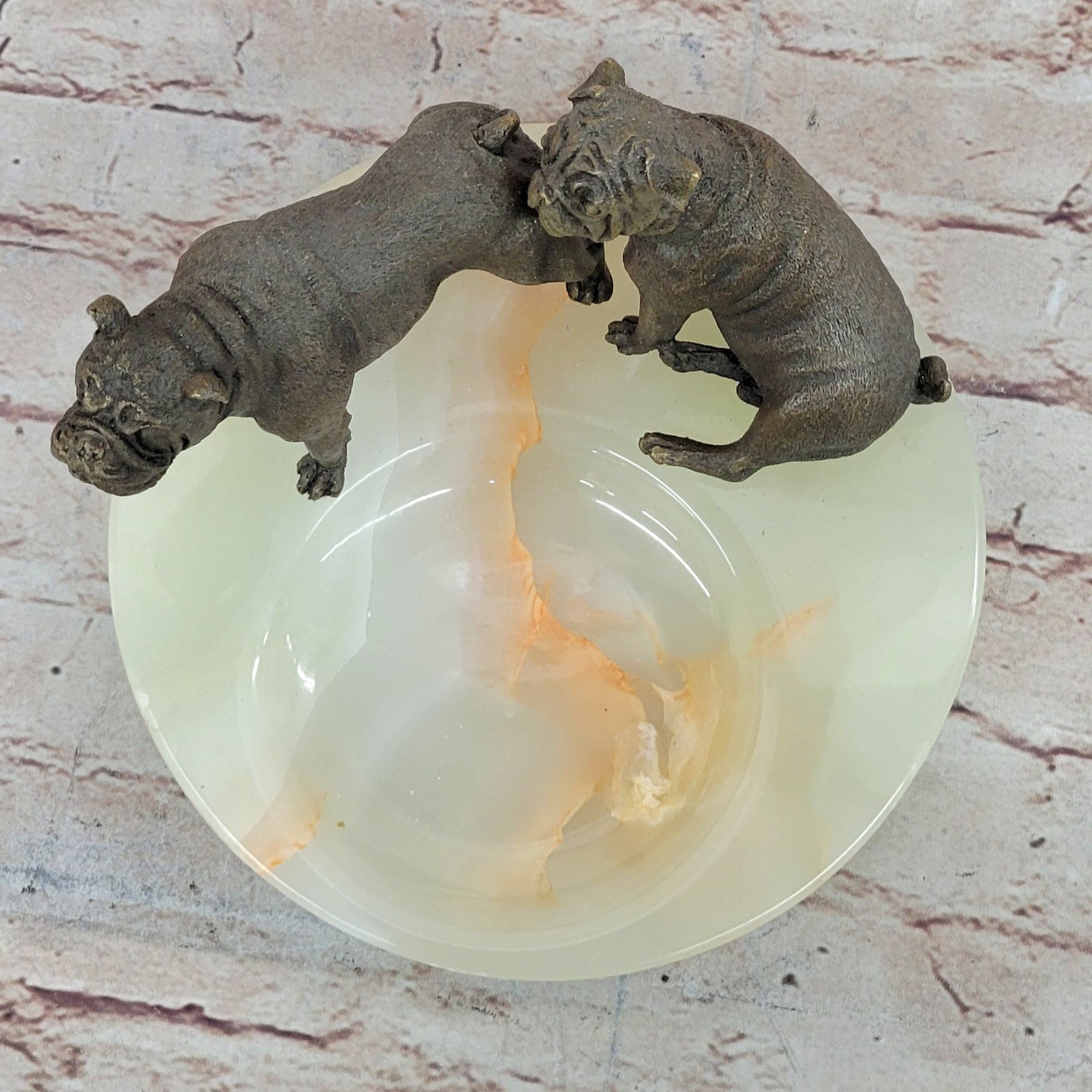 Handcrafted Genuine Bronze English Bulldog Dog Ashtray Sculpture Figure