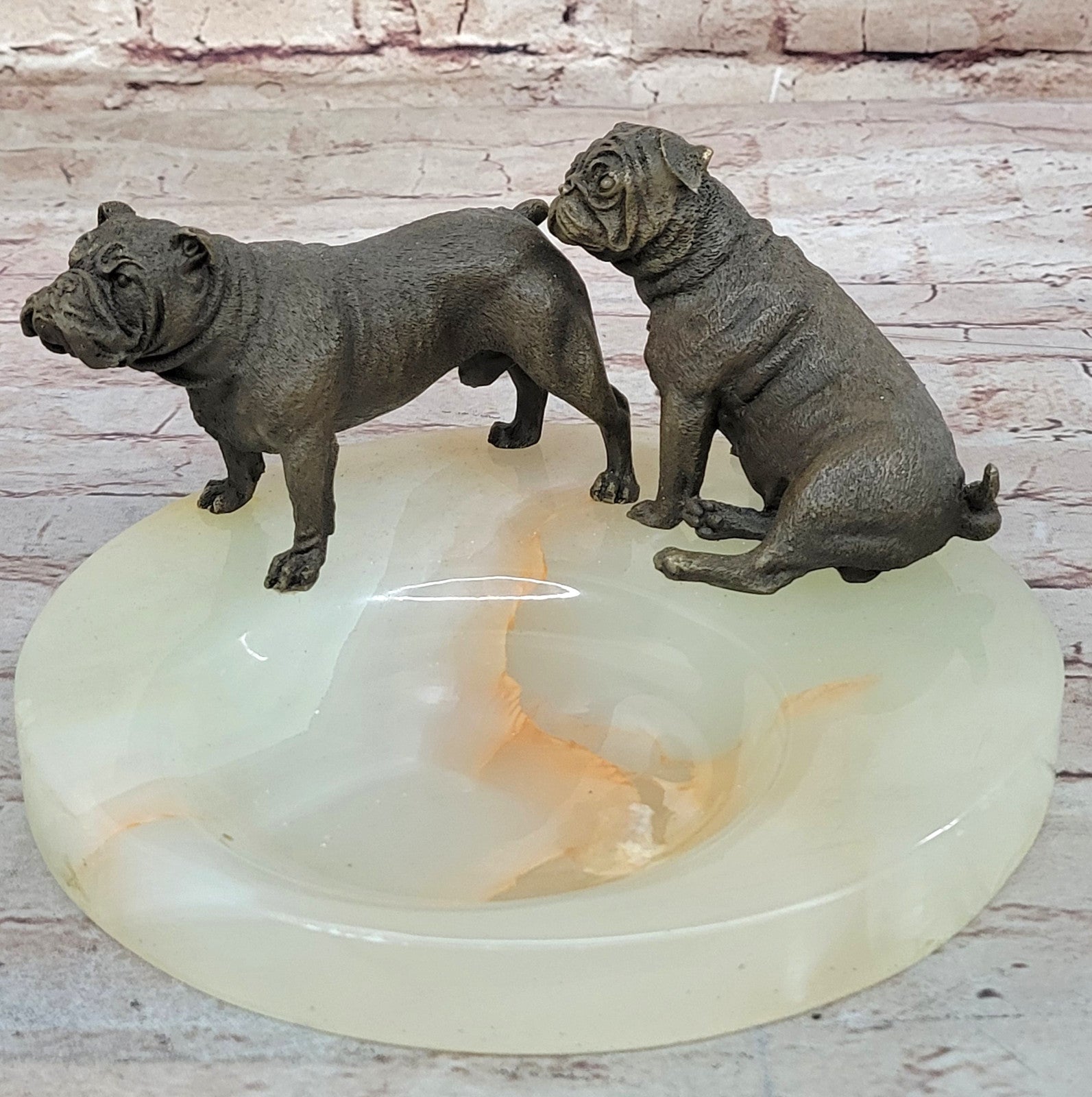 Handcrafted Genuine Bronze English Bulldog Dog Ashtray Sculpture Figure