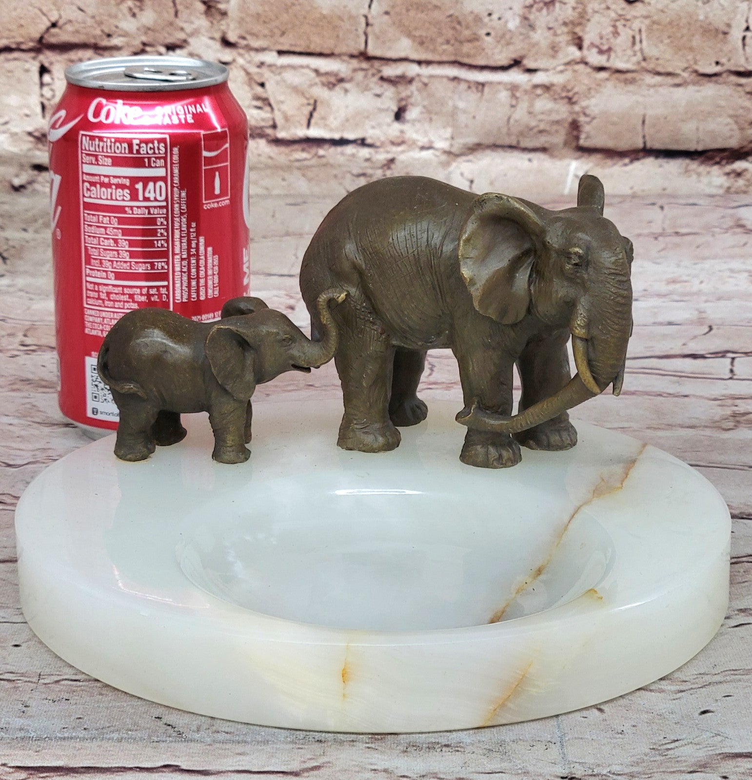 Intricately Detailed Elephant Family Bronze Ashtray Soap Dish Sculpture