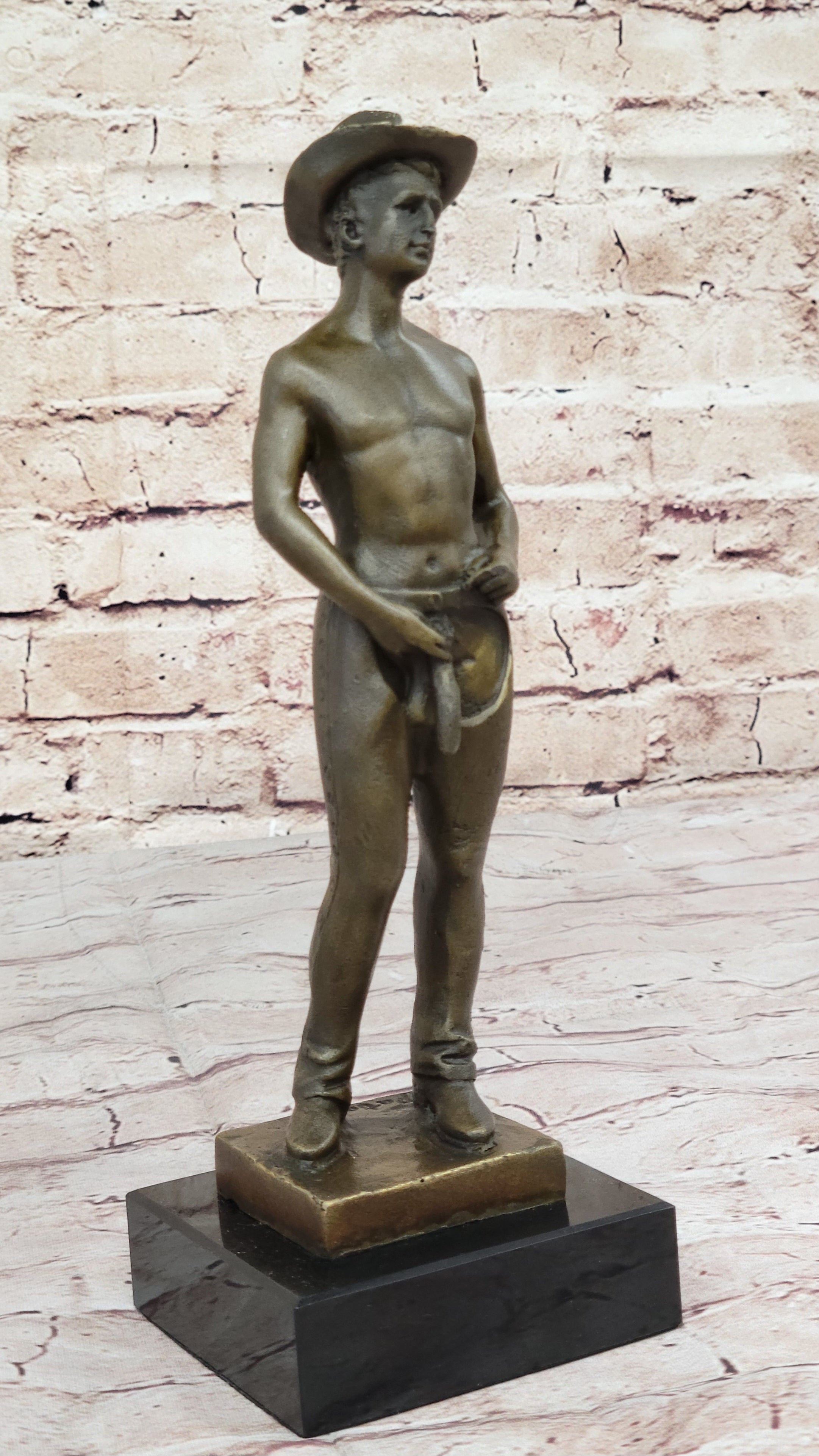 BRONZE SCULPTURE COWBOY NUDE ART MALE GAY DECO MARBLE STATUE EROTIC HOMOSEXUAL