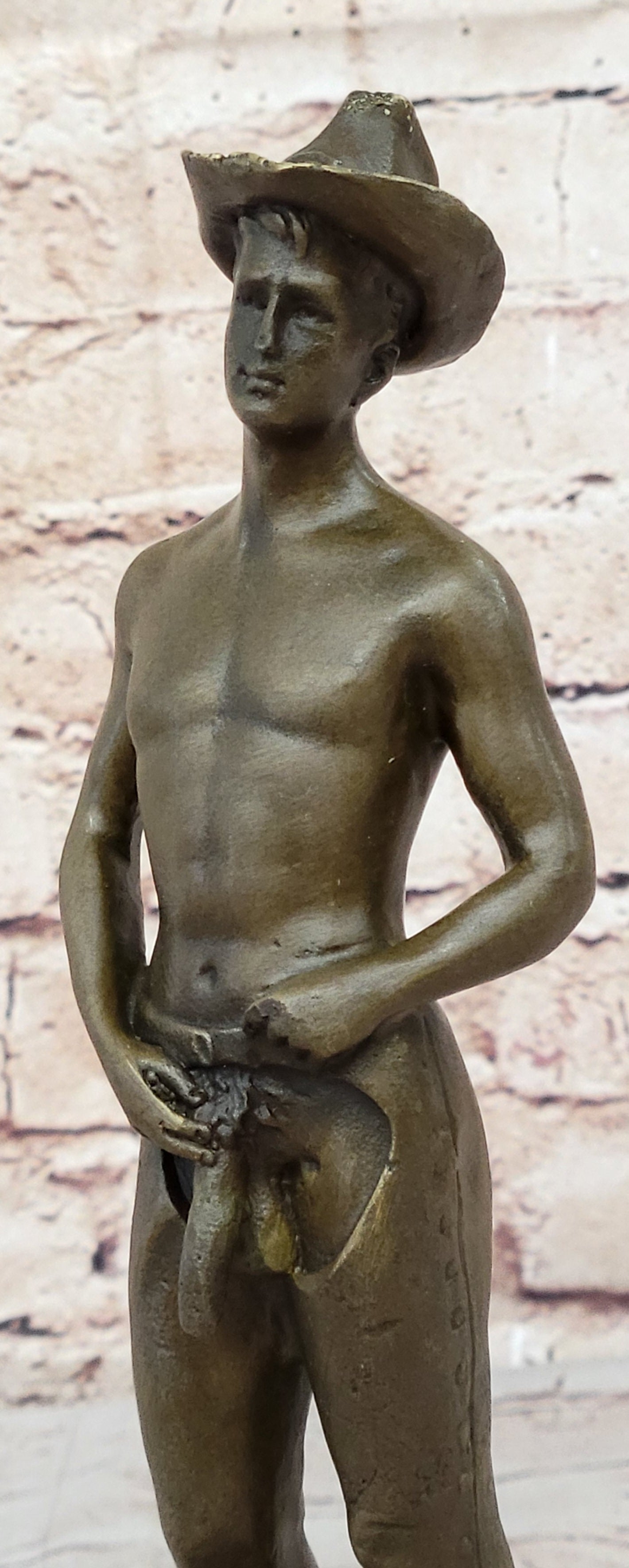 BRONZE SCULPTURE COWBOY NUDE ART MALE GAY DECO MARBLE STATUE EROTIC HOMOSEXUAL