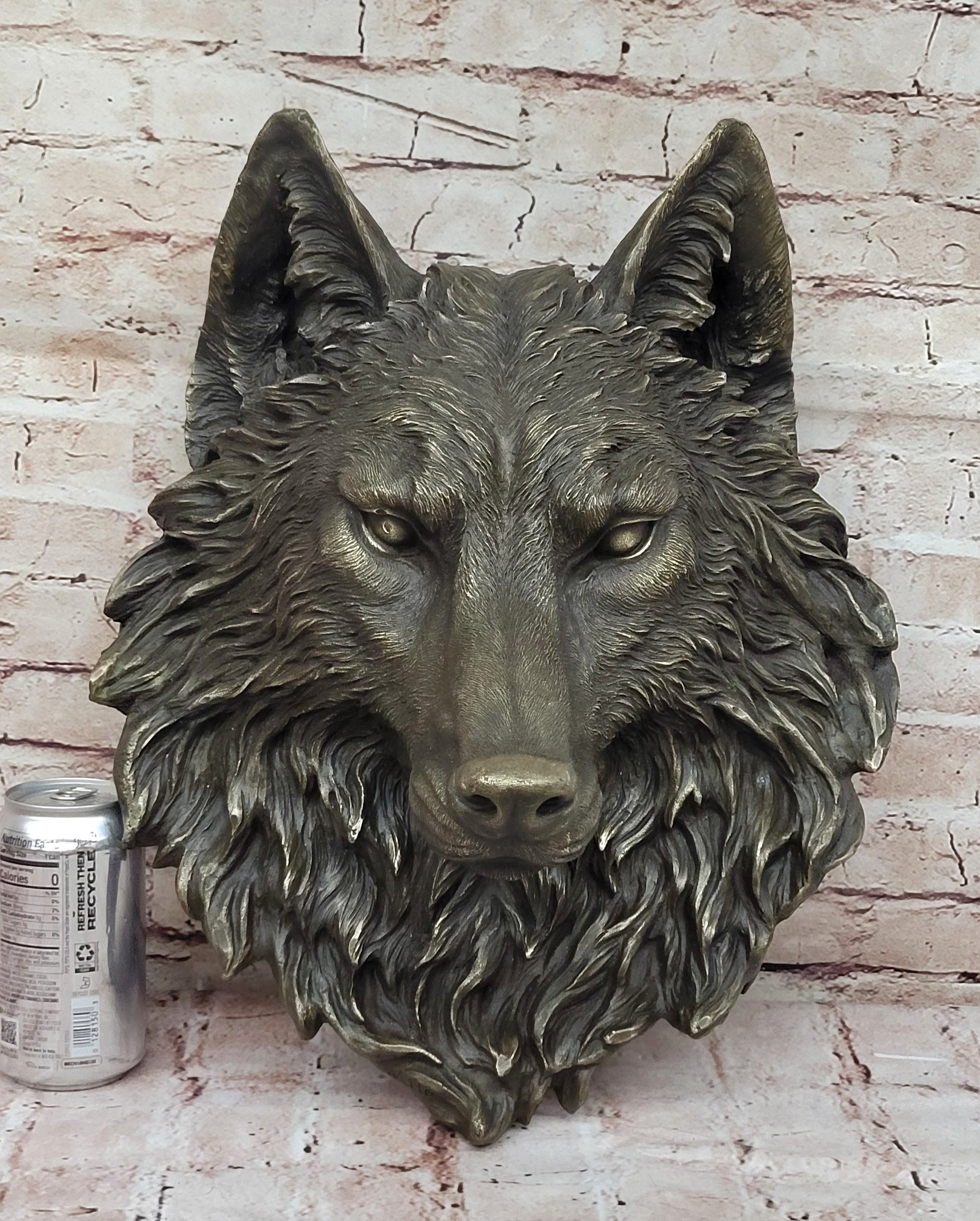 19`` bronze art sculpture good home decorate statue wall hanging wolf head