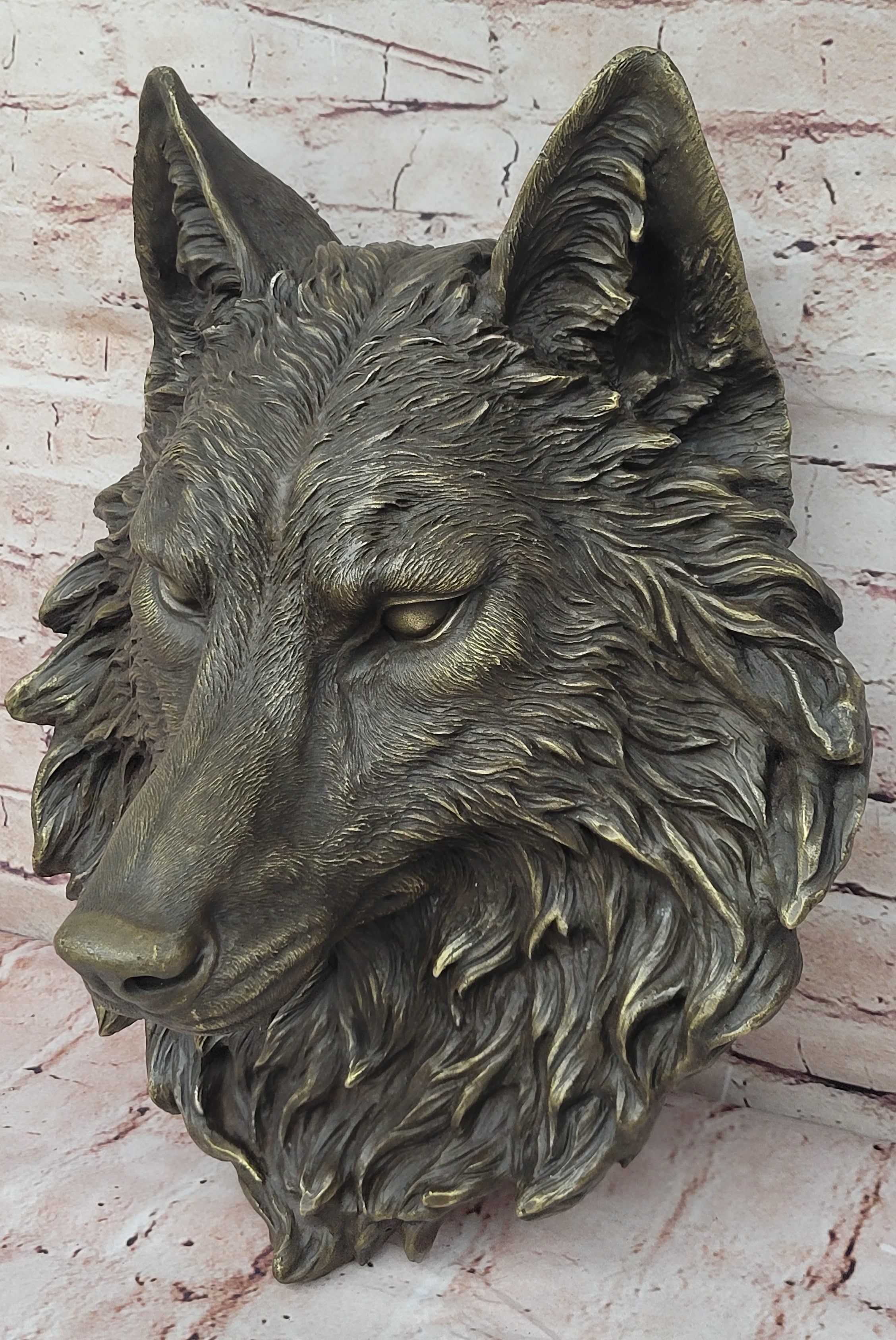 19`` bronze art sculpture good home decorate statue wall hanging wolf head