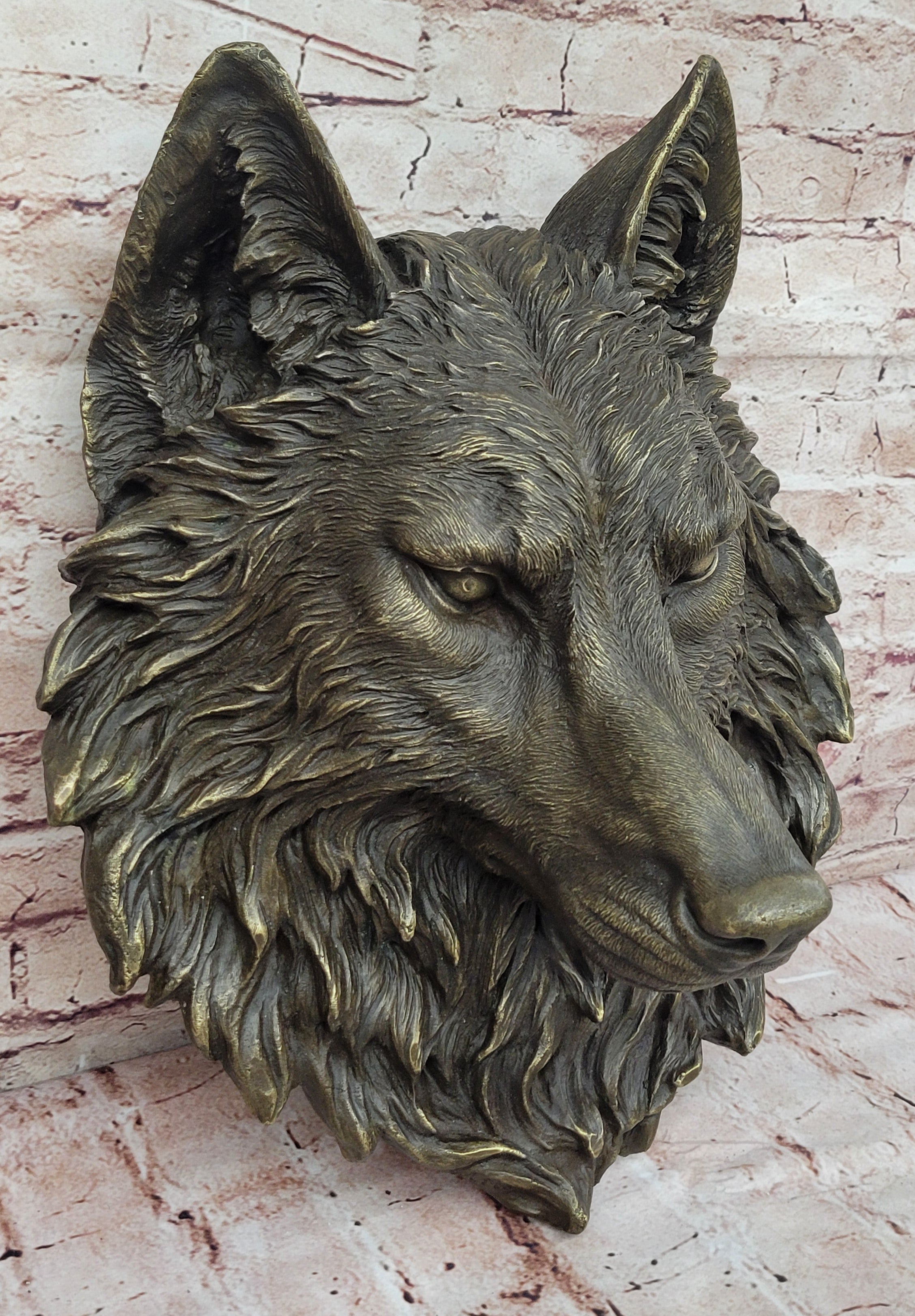 19`` bronze art sculpture good home decorate statue wall hanging wolf head