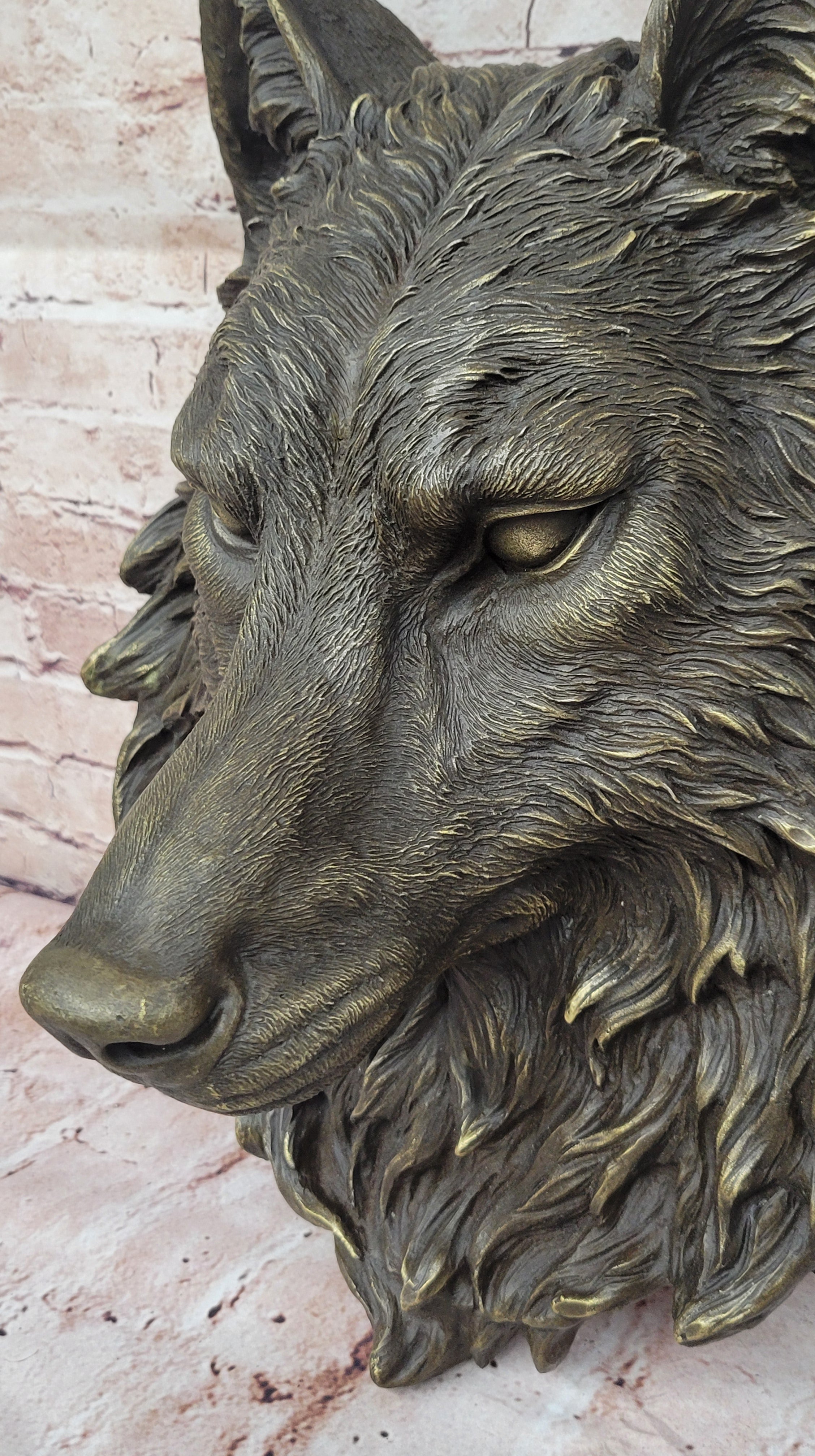 19`` bronze art sculpture good home decorate statue wall hanging wolf head