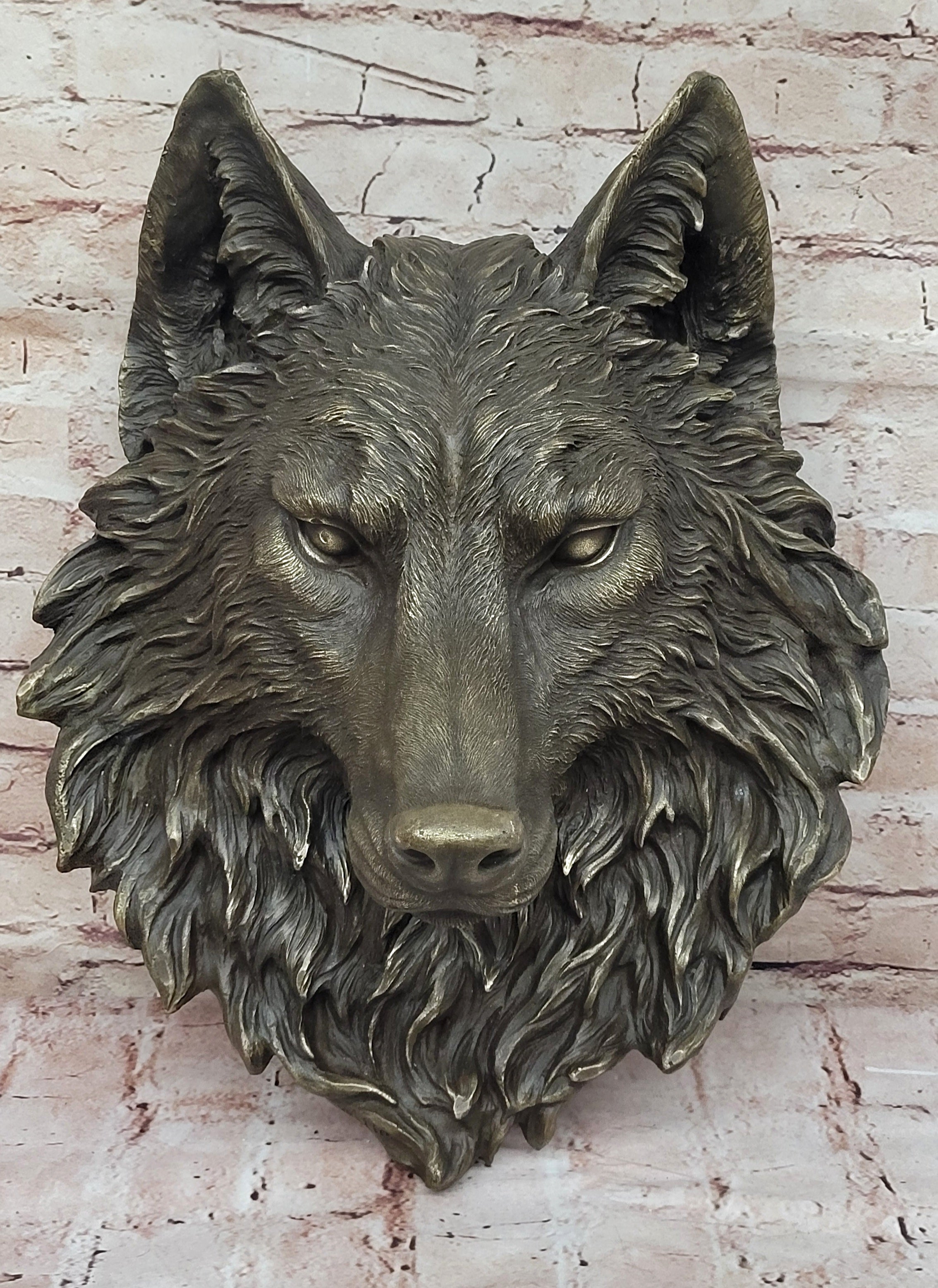 19`` bronze art sculpture good home decorate statue wall hanging wolf head