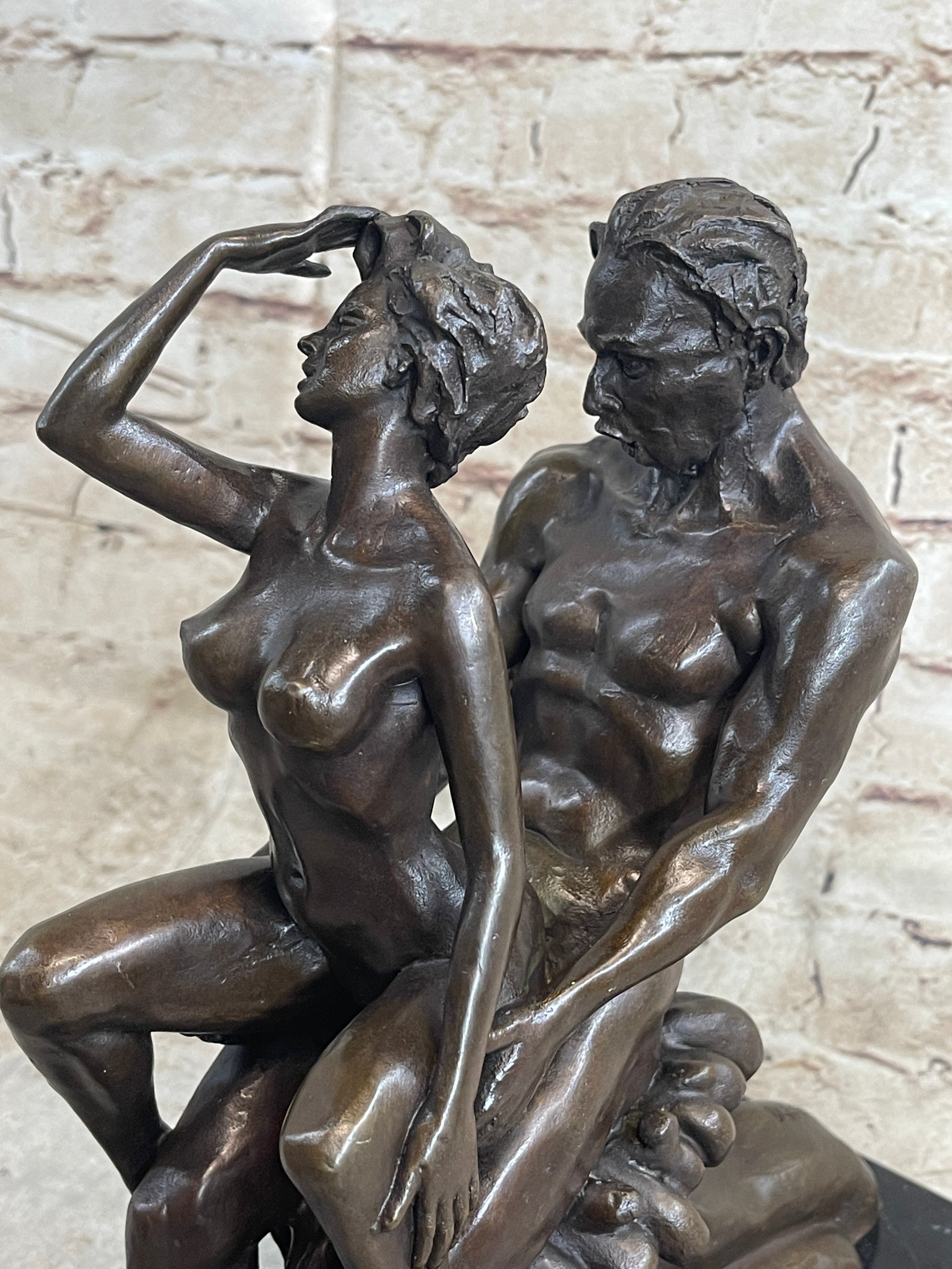 Signed Original Nude Erotic Man and Woman Couple Bronze Sculpture Larg