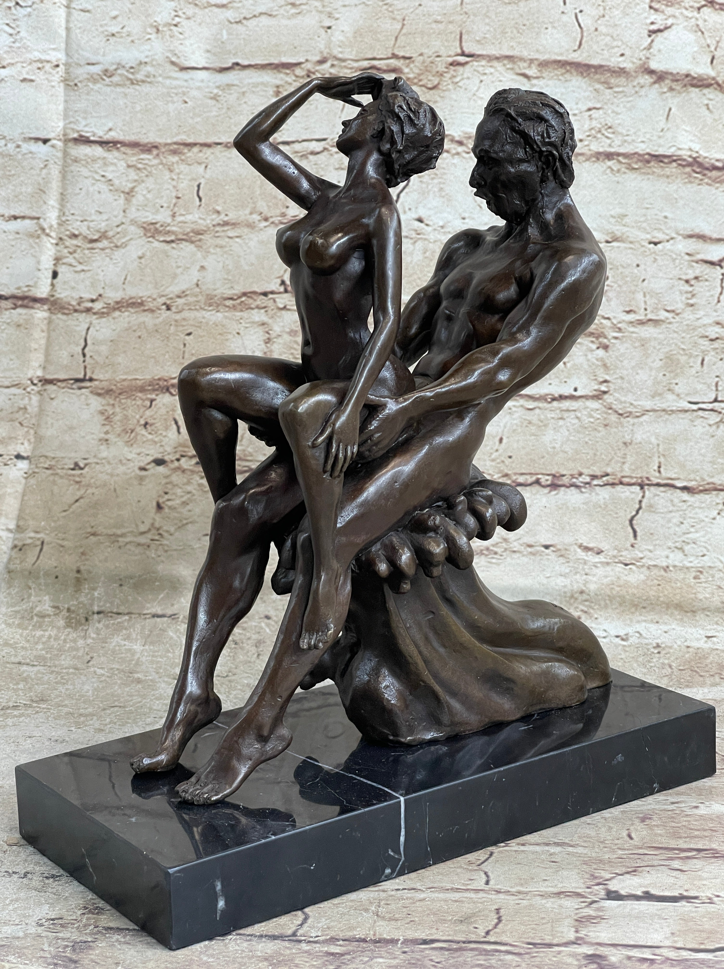 Signed Original Nude Erotic Man and Woman Couple Bronze Sculpture Large