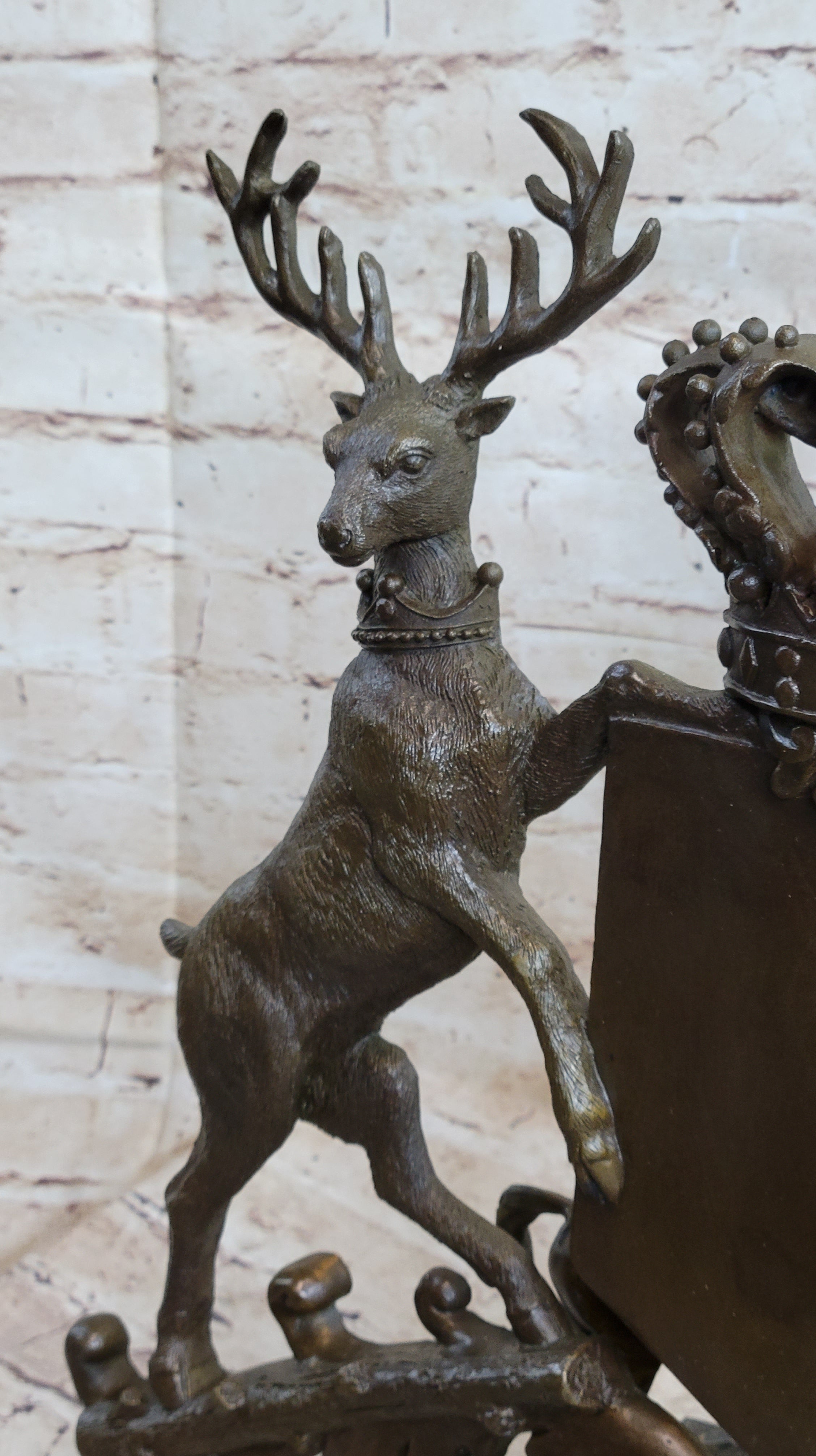 Bronze Sculpture Signed Original Artwork Art Deco Stag Royal Crest Sculpture Gift