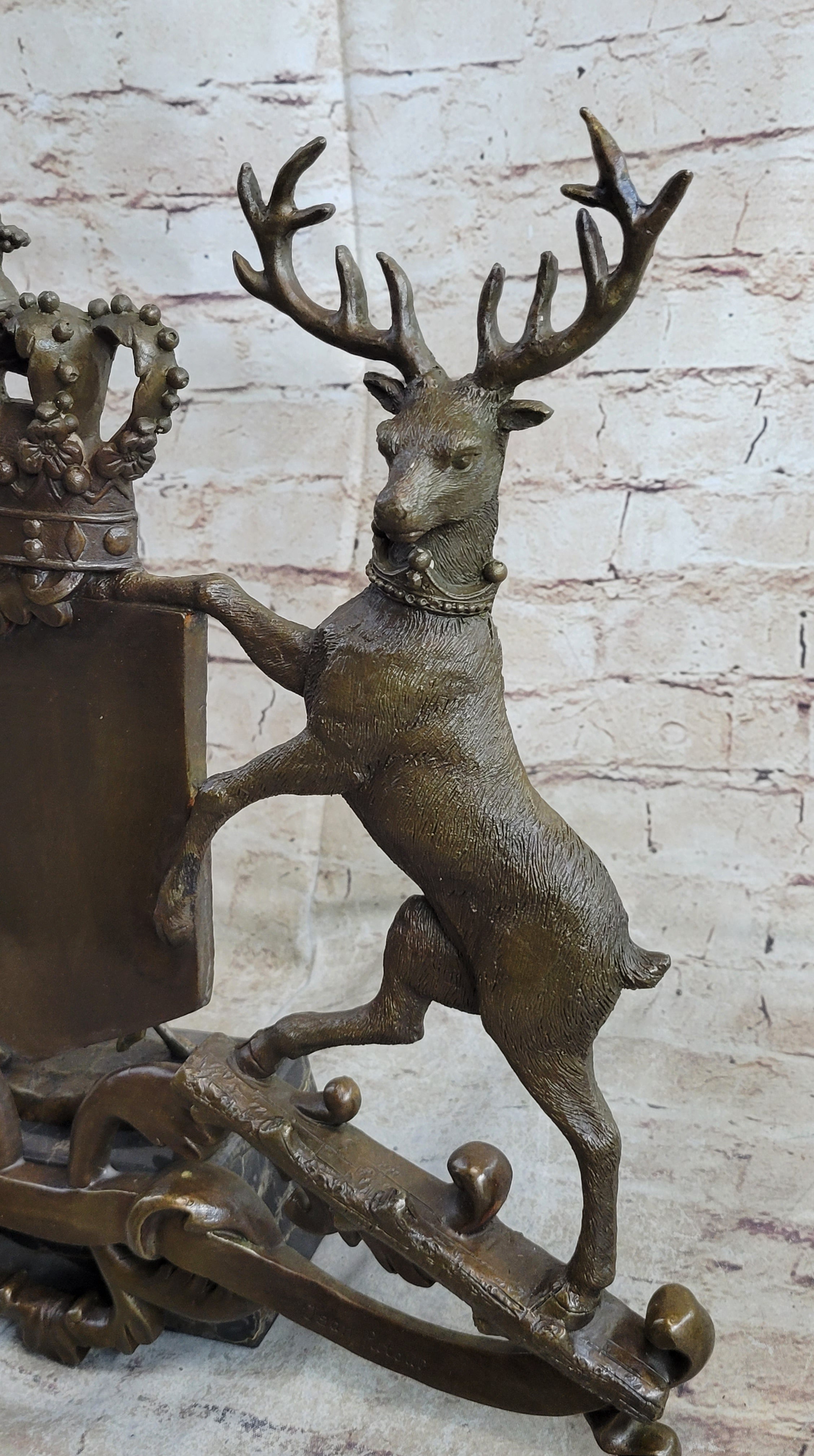 Bronze Sculpture Signed Original Artwork Art Deco Stag Royal Crest Sculpture Gift