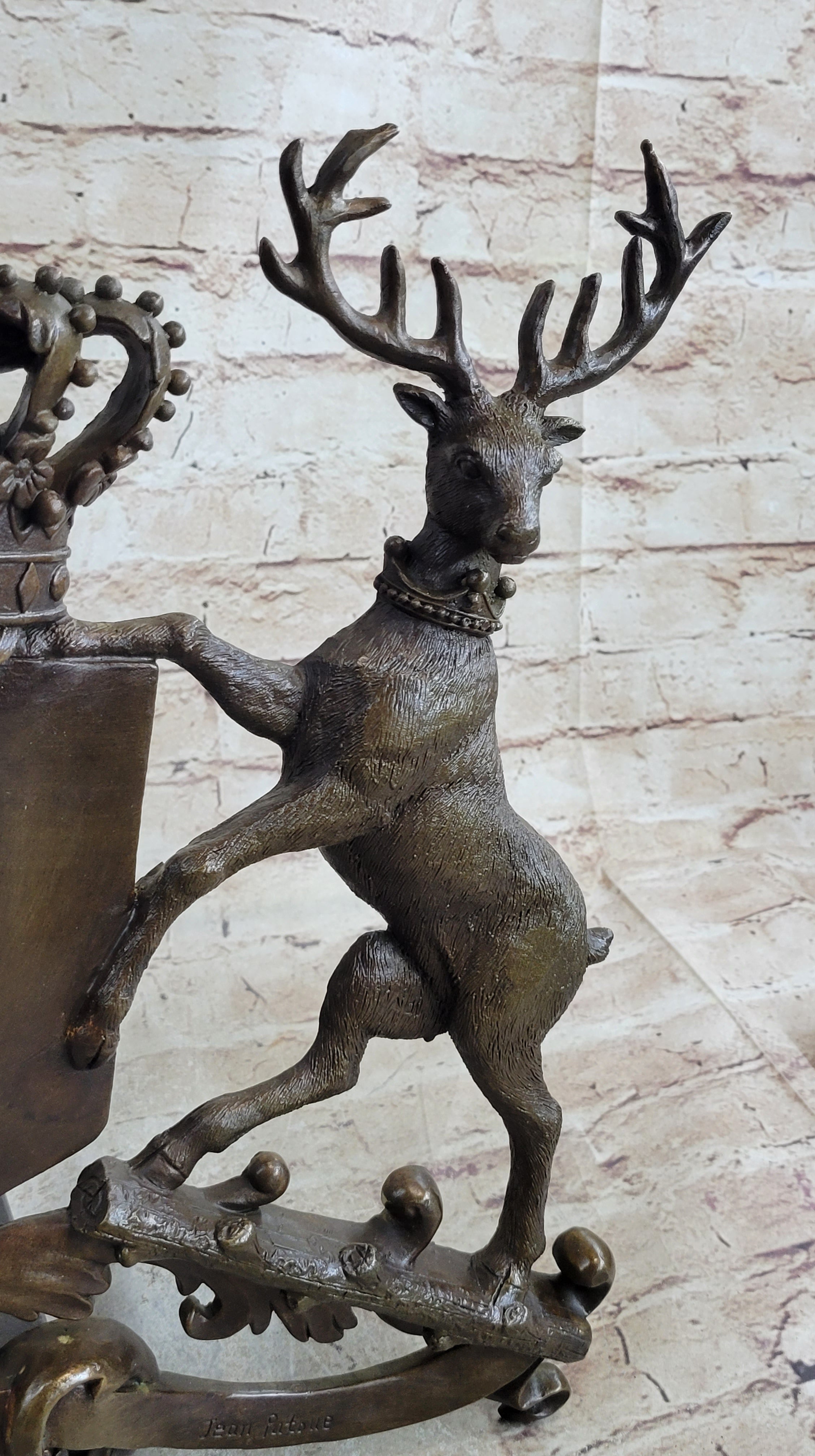 Bronze Sculpture Signed Original Artwork Art Deco Stag Royal Crest Sculpture Gift