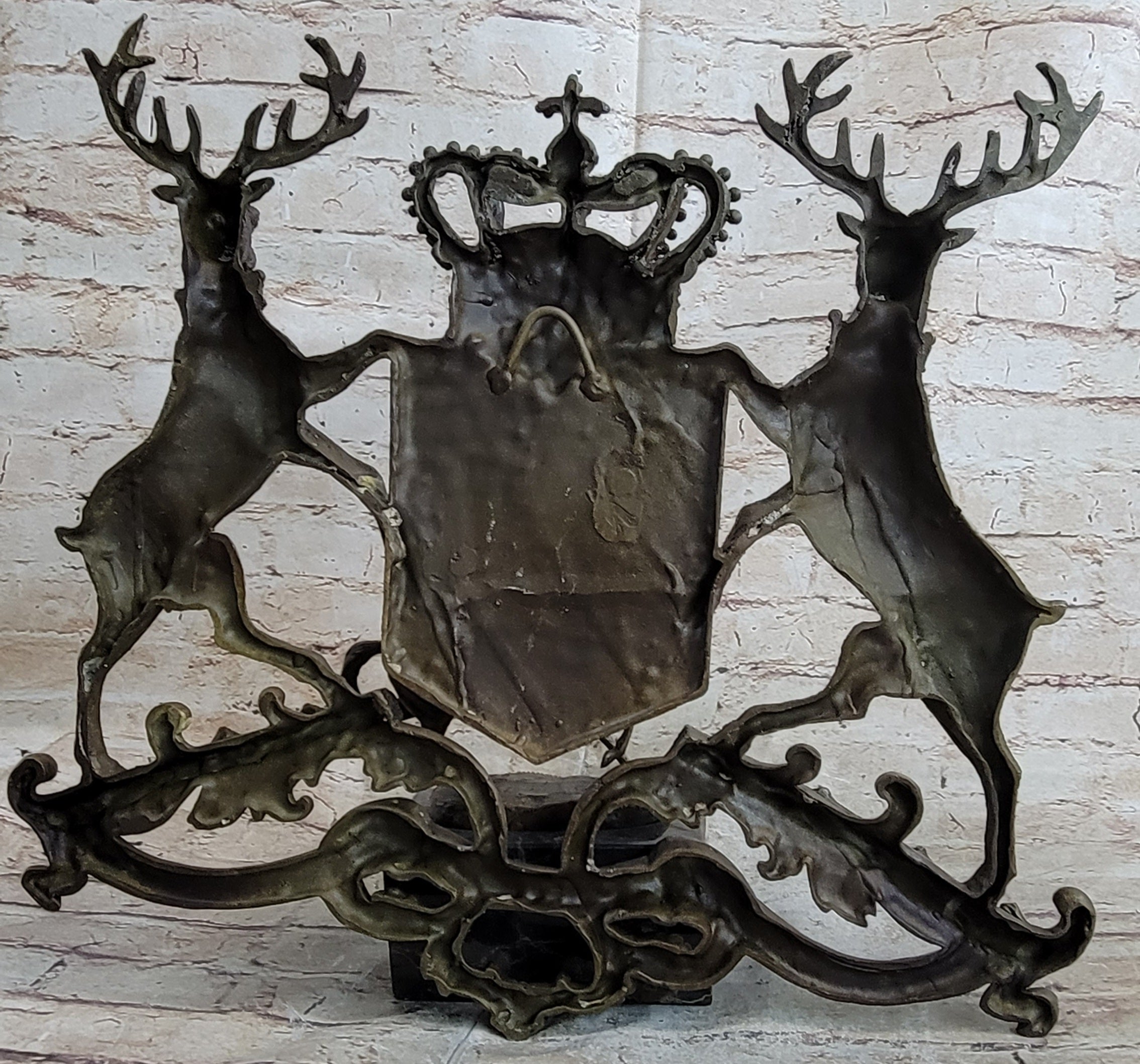 Bronze Sculpture Signed Original Artwork Art Deco Stag Royal Crest Sculpture Gift