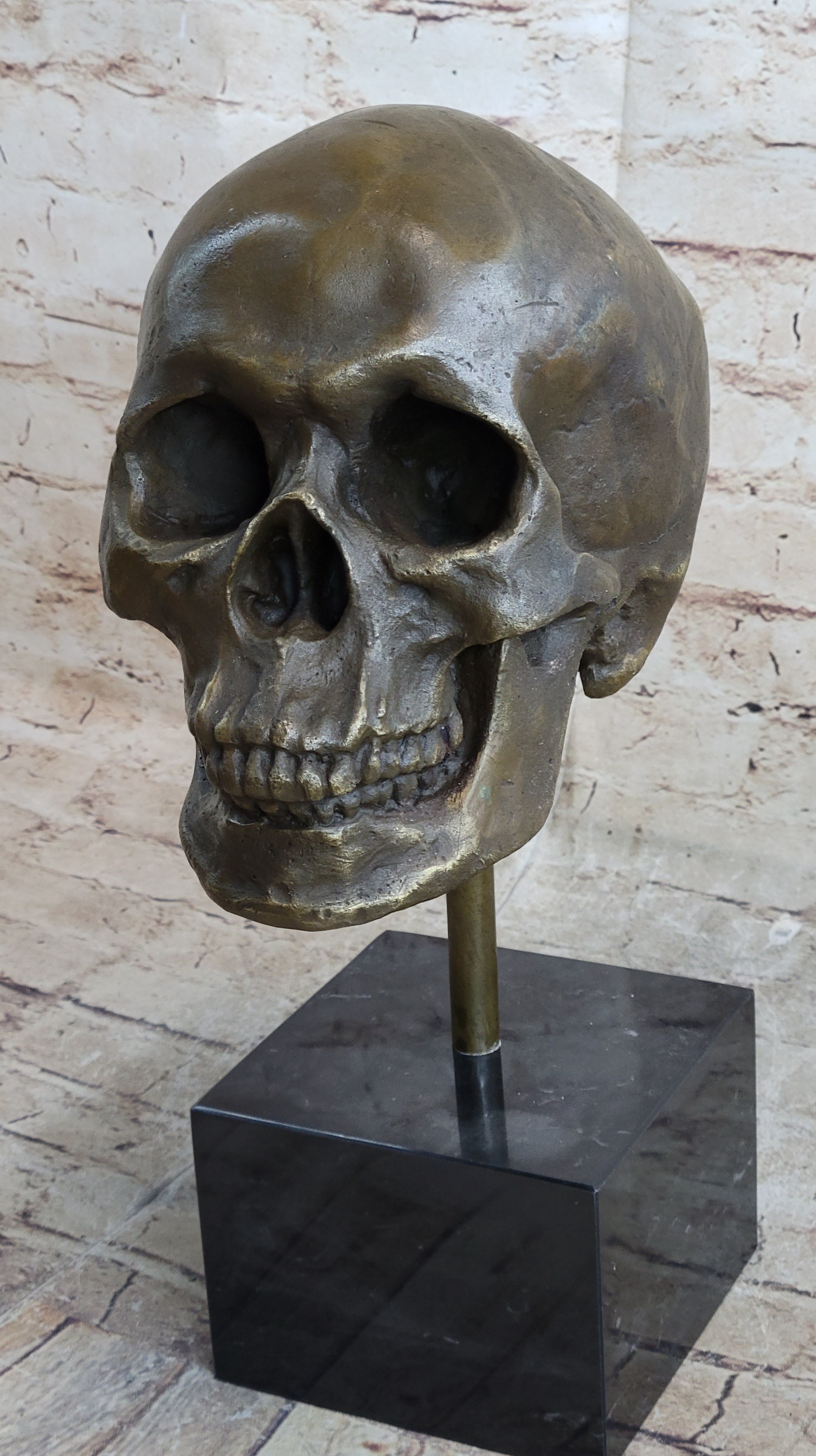 Abstract Modern Art Skull Bronze Sculpture Marble Base Statue Movie Pr