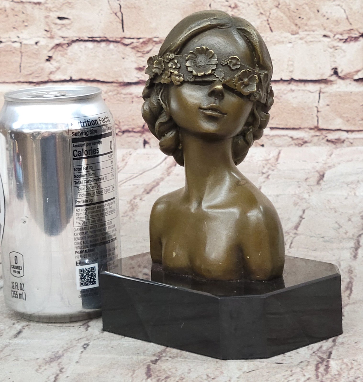 Masked Girl Bronze Sculpture: Hand Made Bust Figurine, Lost Wax Method