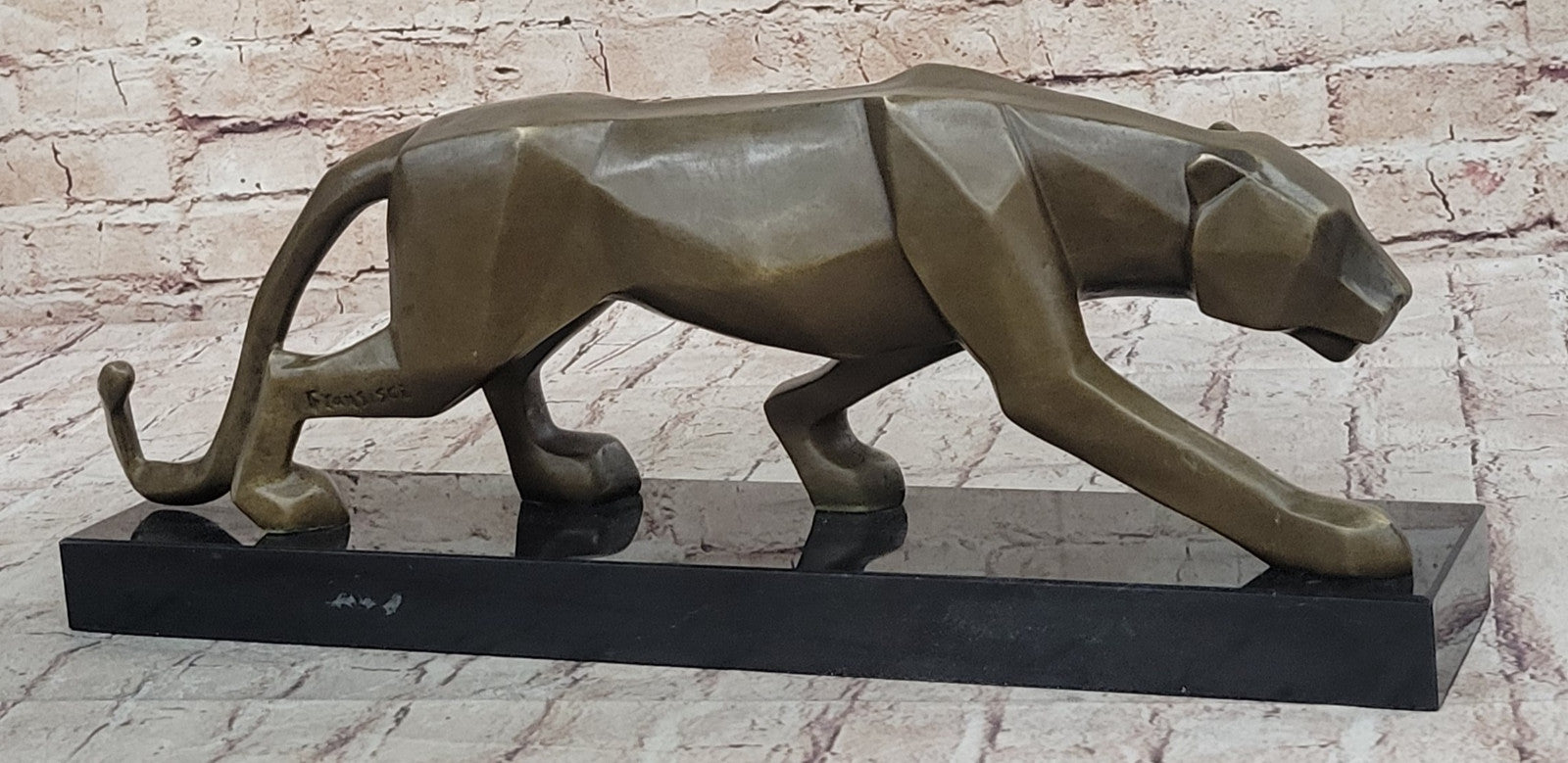 Fransisci Bronze Mountain Lion Sculpture: Home Office Modern Art Decor