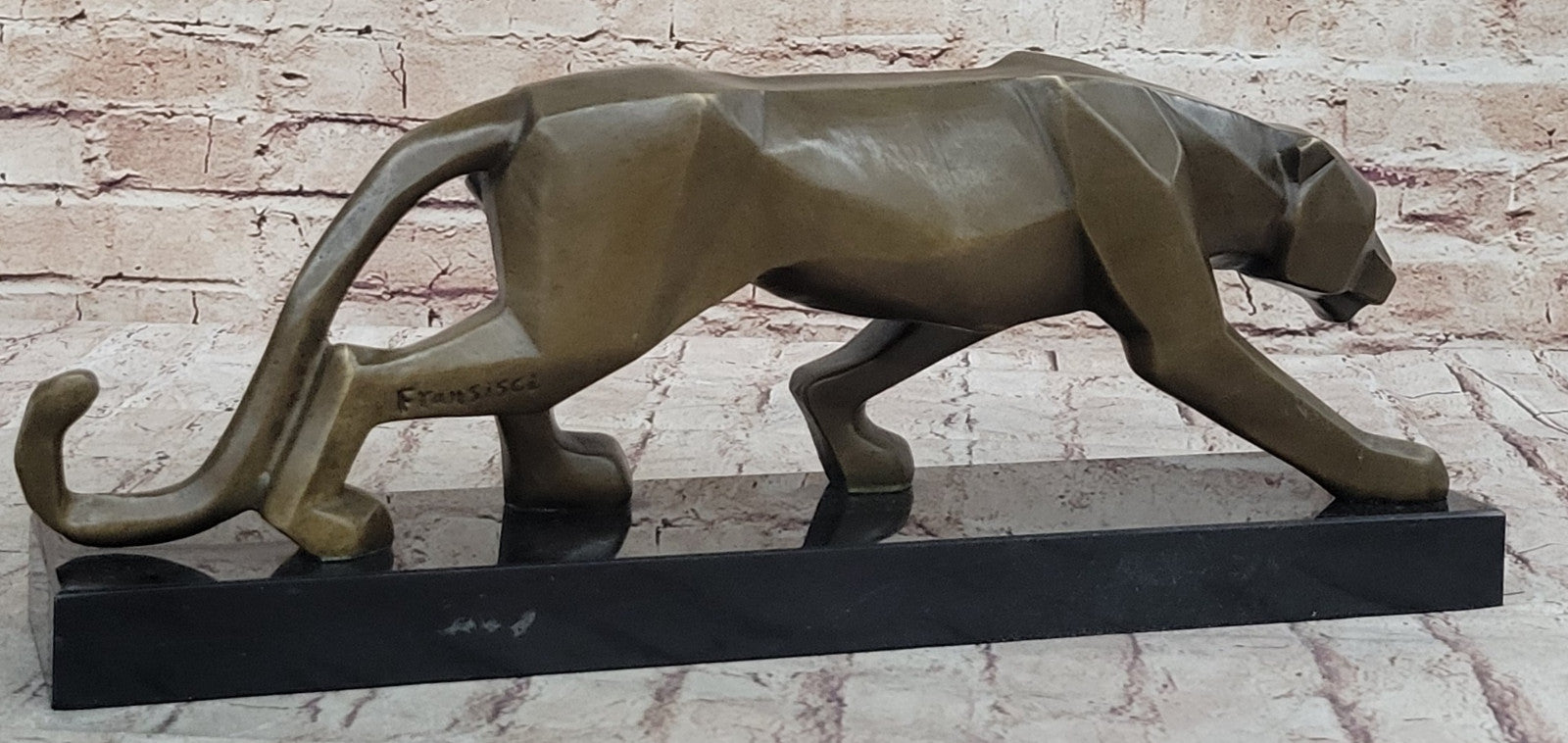 Fransisci Bronze Mountain Lion Sculpture: Home Office Modern Art Decor