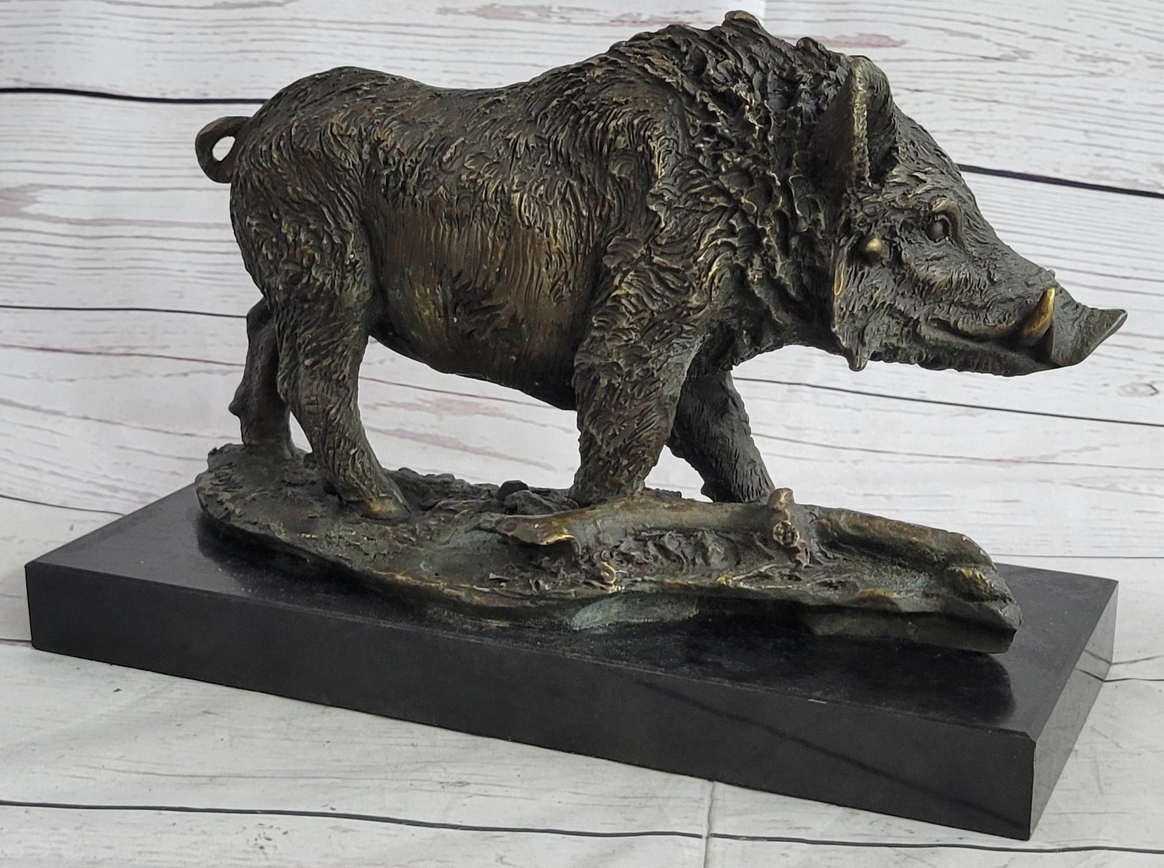 Chinese classic Pure Copper Bronze Carved wild boar Pig Statue Figurine Figure