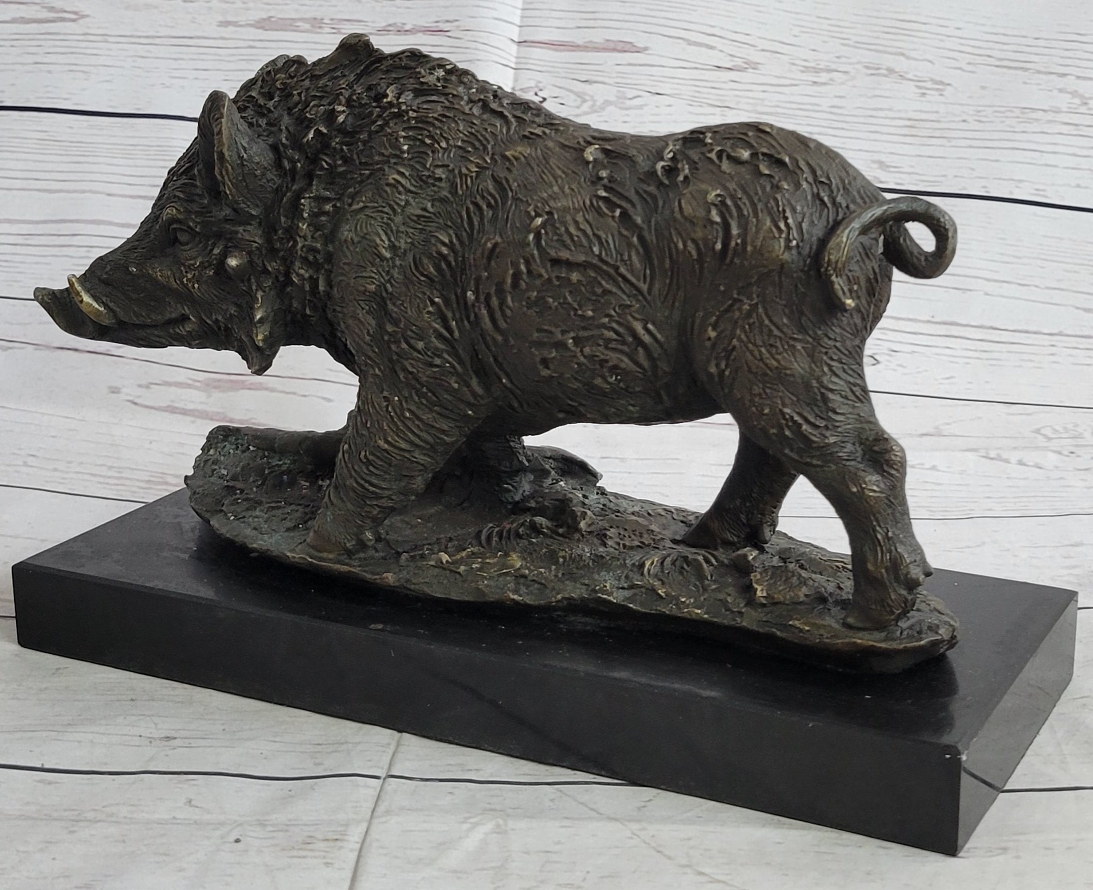 Chinese classic Pure Copper Bronze Carved wild boar Pig Statue Figurine Figure