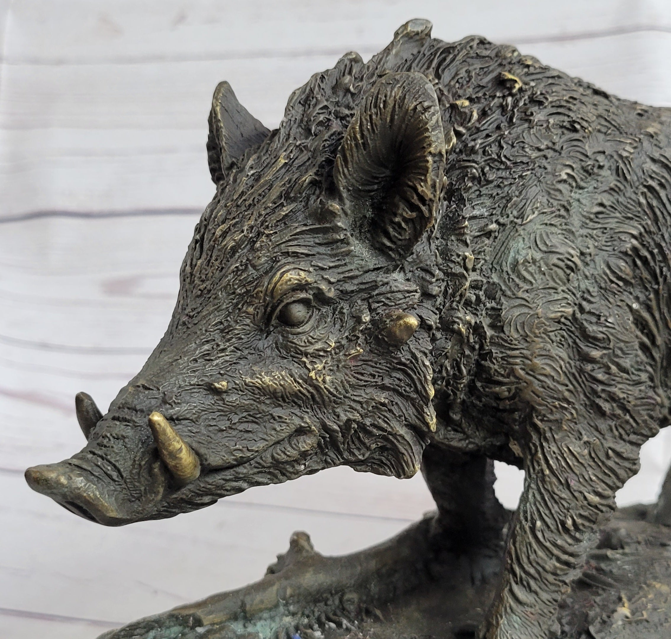 Chinese classic Pure Copper Bronze Carved wild boar Pig Statue Figurine Figure