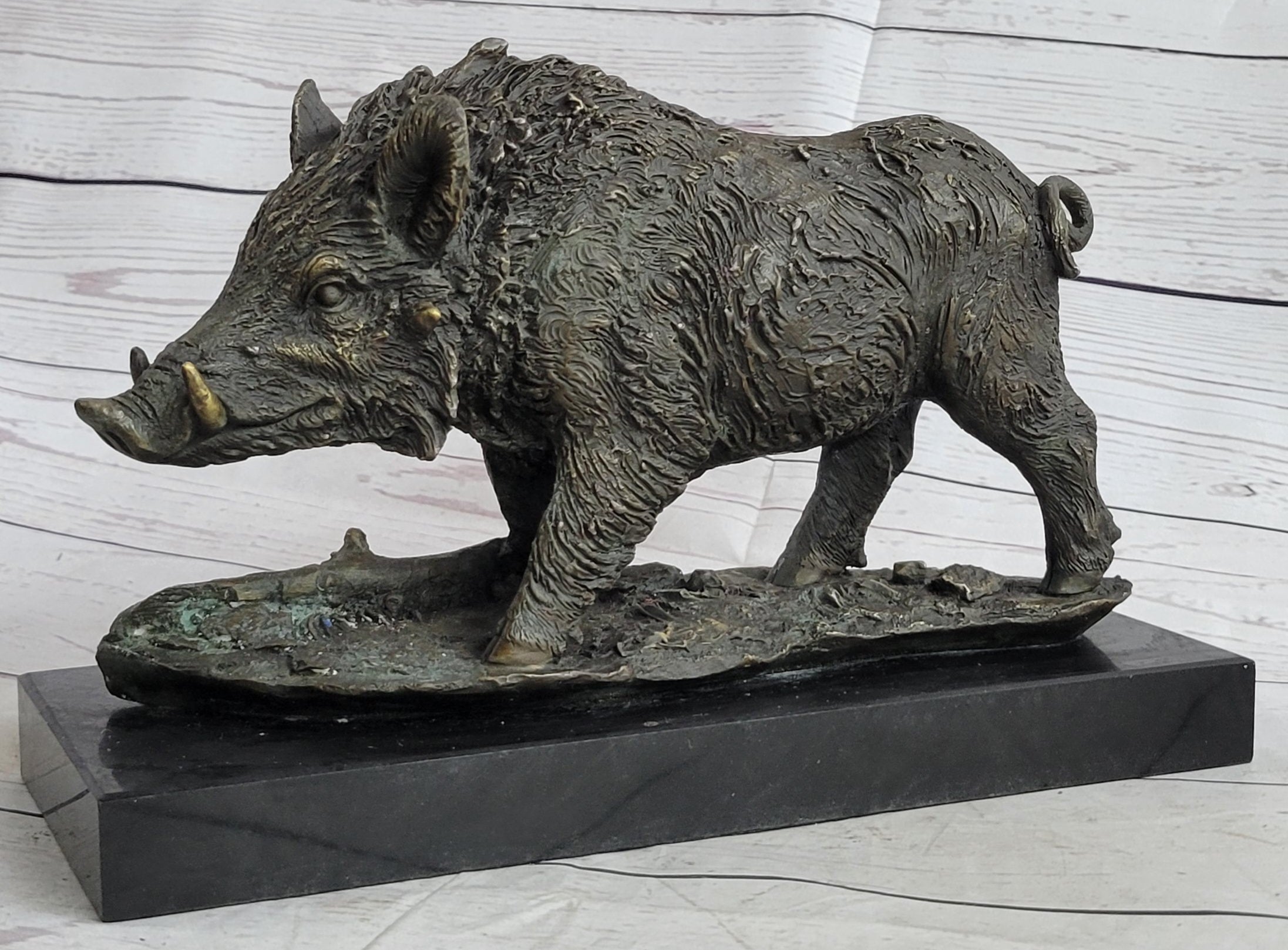 Chinese classic Pure Copper Bronze Carved wild boar Pig Statue Figurine Figure