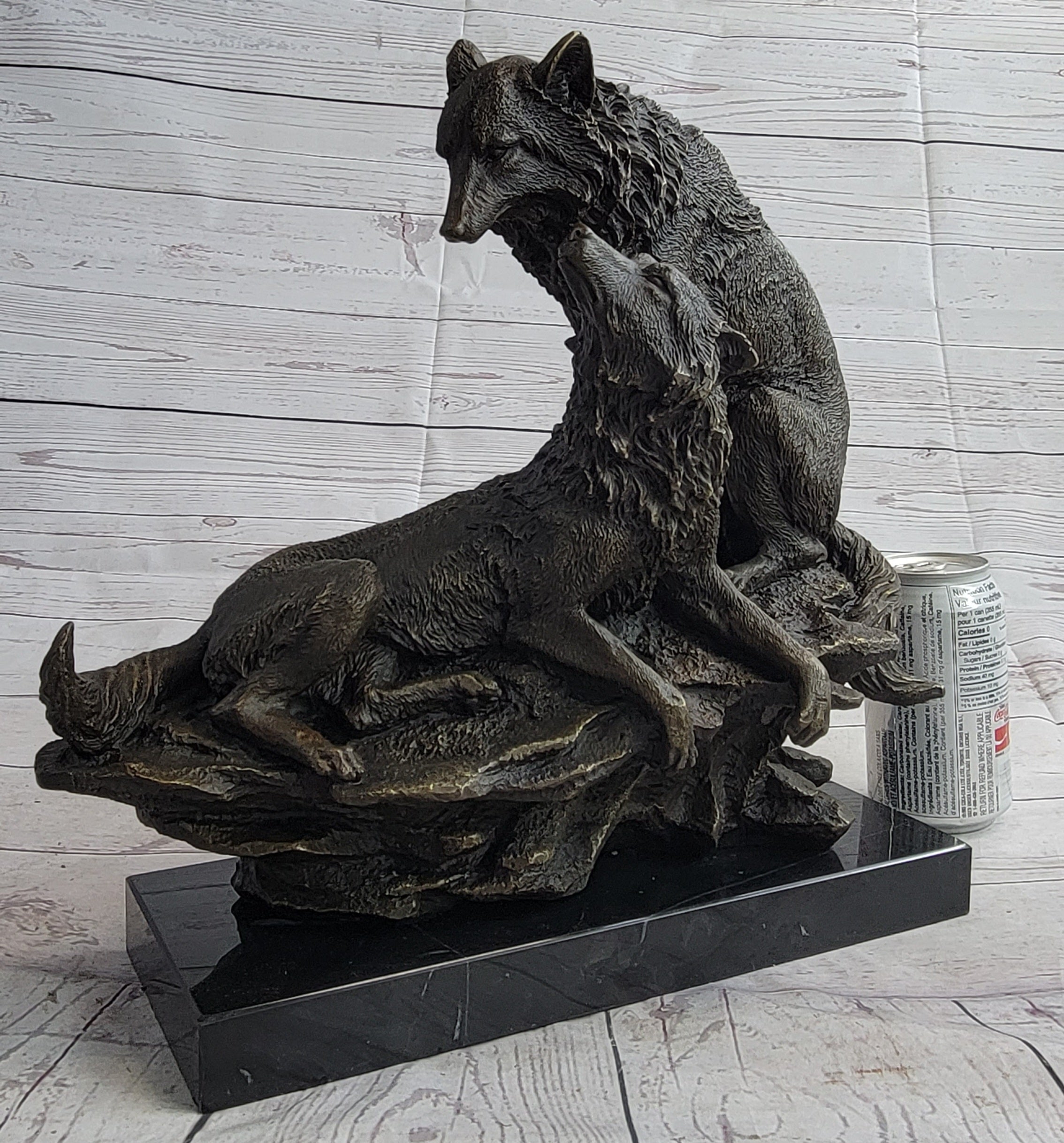 Handcrafted Wolves Wildlife Bronze Sculpture Great Detailed Figurine Figure