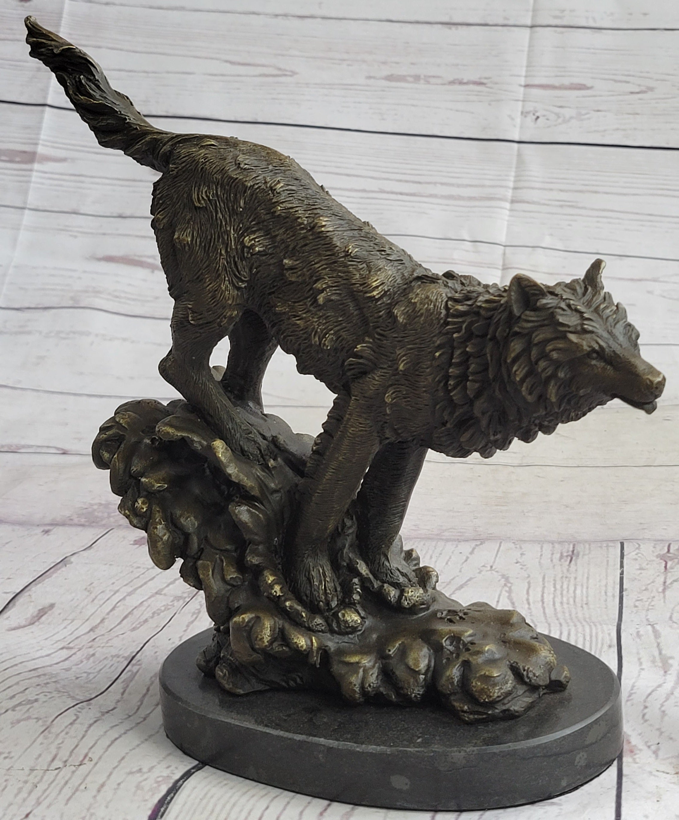 Bronze Whining Wolf Sculpture Dog Breed AKC Wolves Balto Coyote Native American