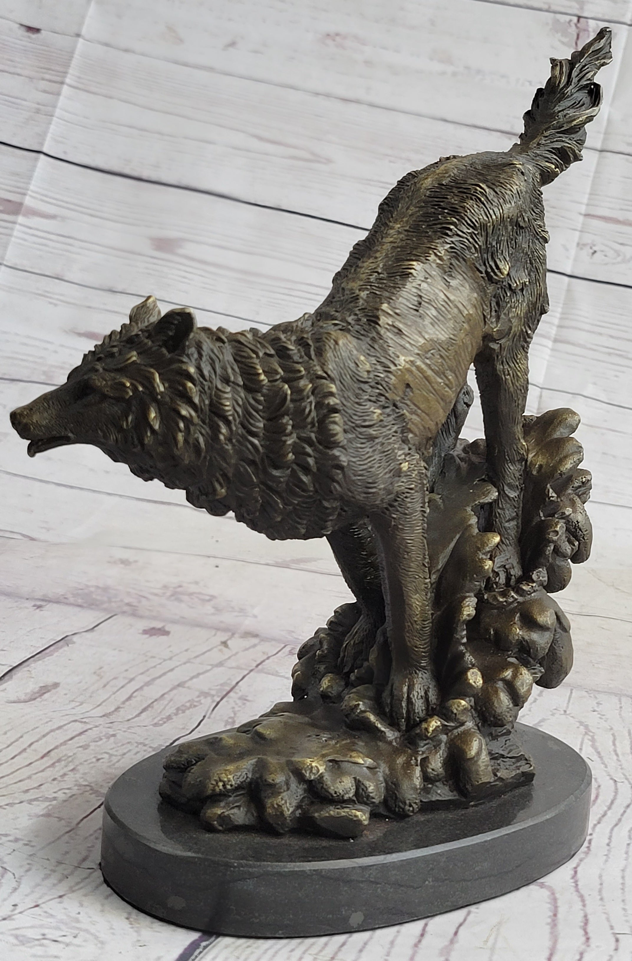 Bronze Whining Wolf Sculpture Dog Breed AKC Wolves Balto Coyote Native American