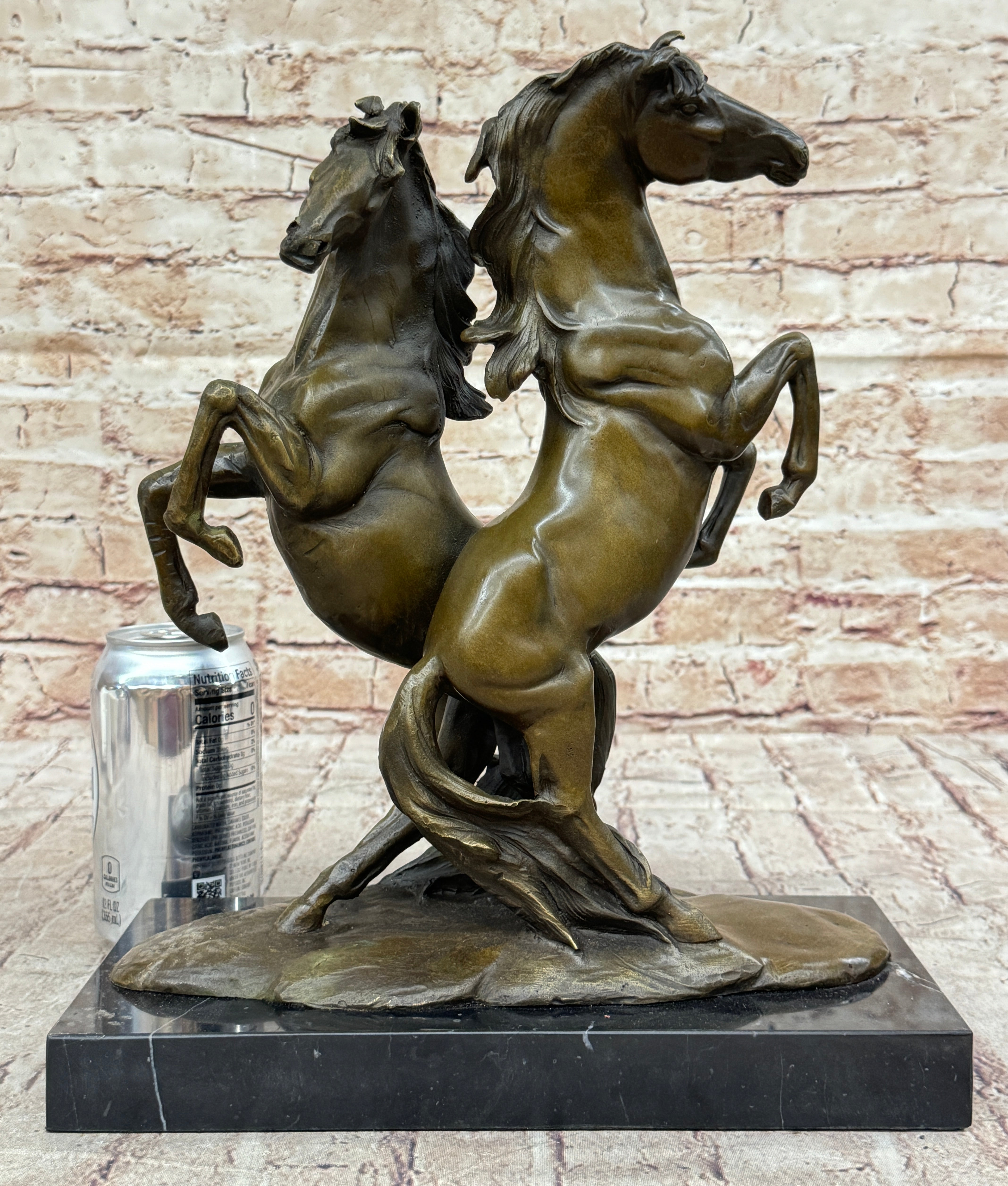 Two Rearing Horse Horses Stallion Bronze Sculpture Marble Base Figurine Figure