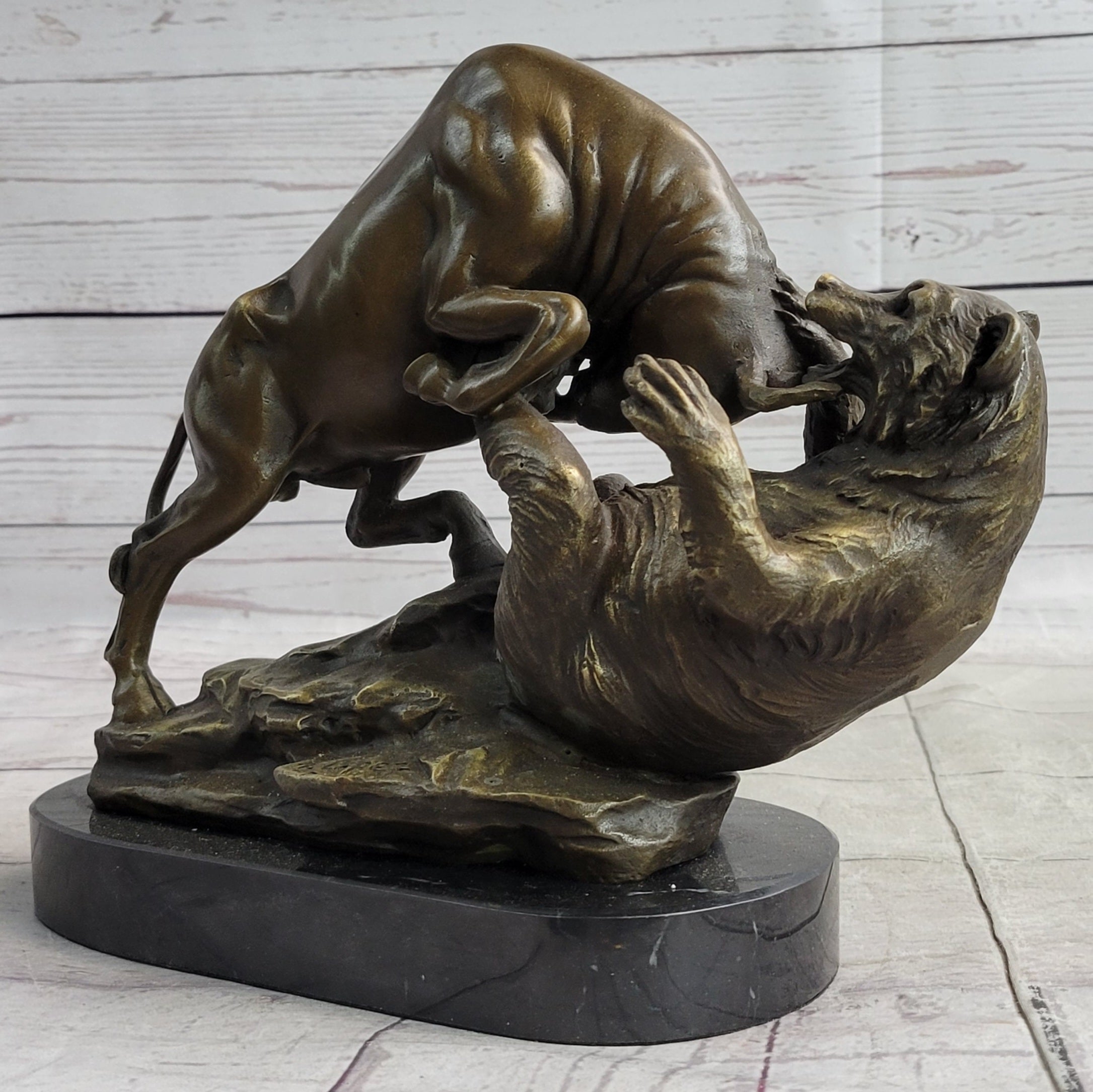 Handcrafted bronze sculpture SALE Bas Marble Bear Vs Bull Market Stock Cast Hot