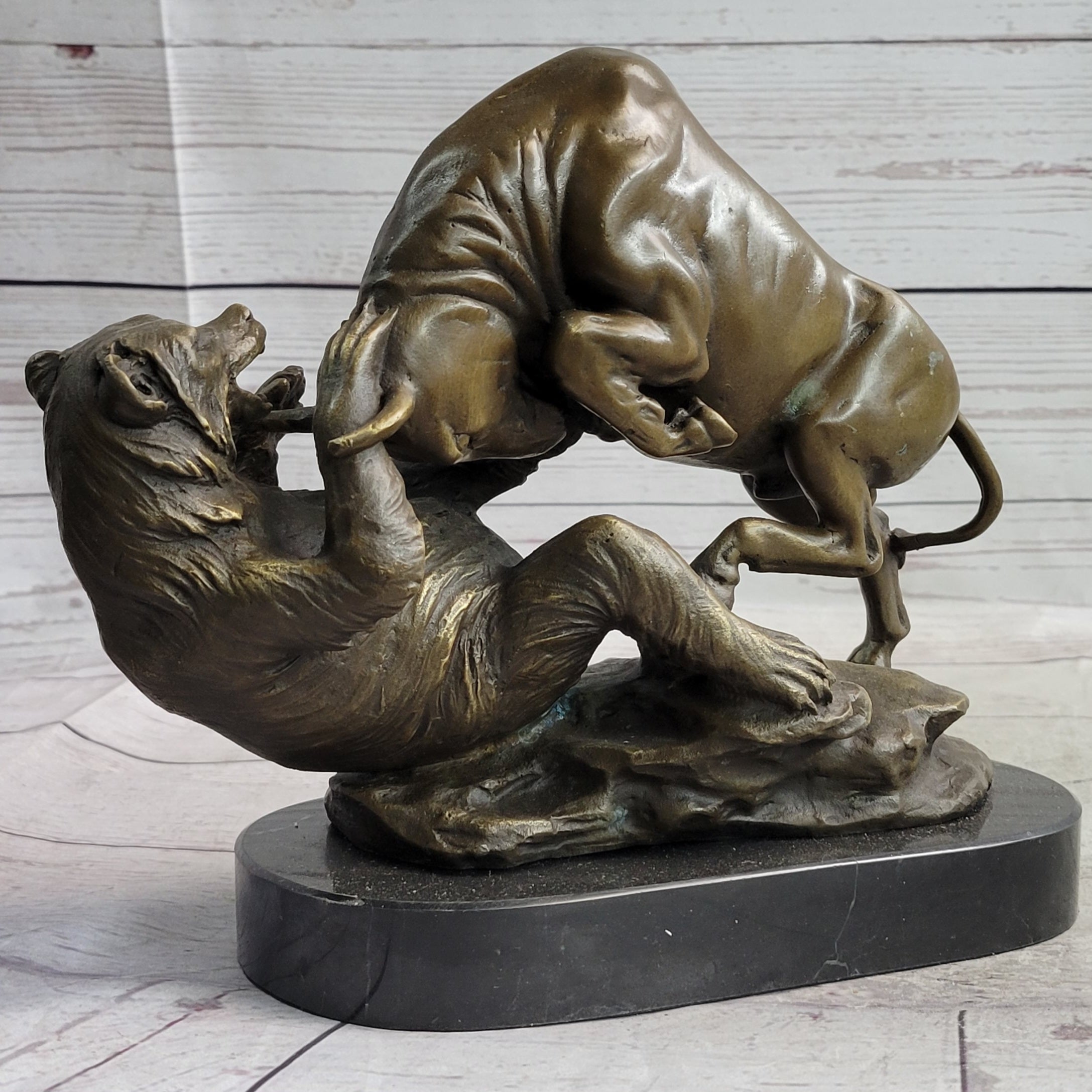 Handcrafted bronze sculpture SALE Bas Marble Bear Vs Bull Market Stock Cast Hot