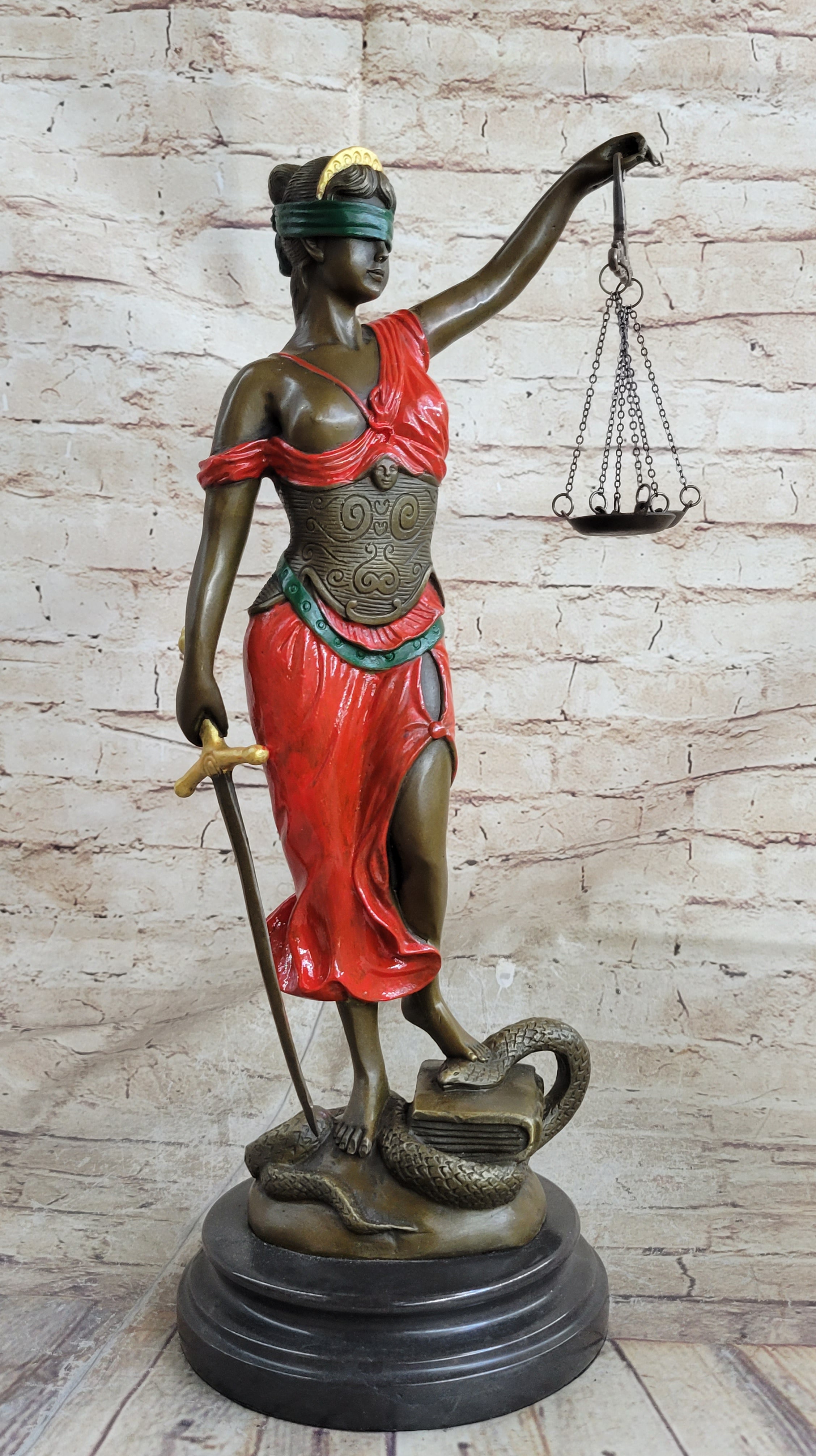 NUDE BRONZE SCALE OF JUSTICE BLIND JUSTICE SCULPTURE STATUE CLASSICAL FIGURINE 18"