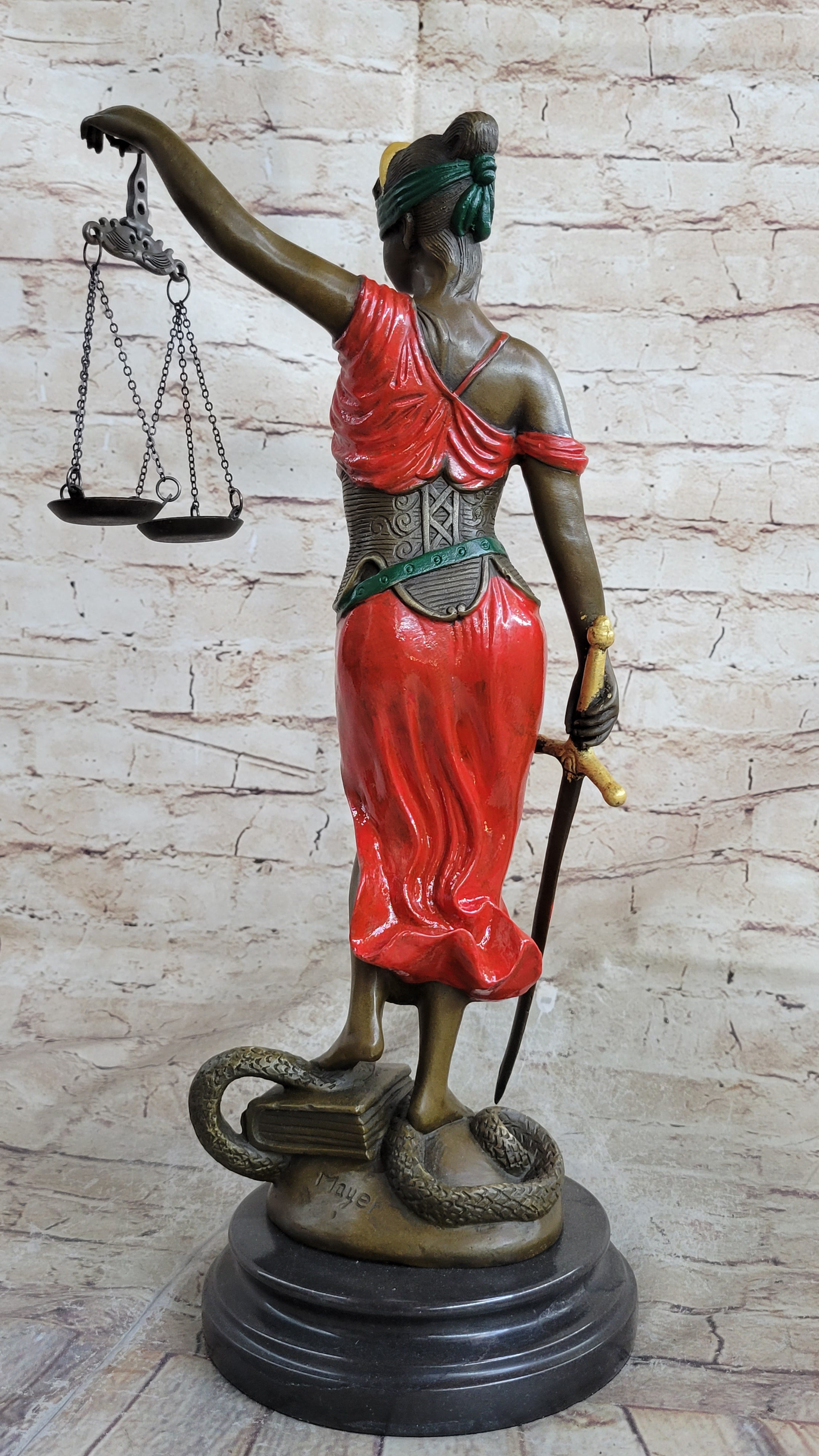 NUDE BRONZE SCALE OF JUSTICE BLIND JUSTICE SCULPTURE STATUE CLASSICAL FIGURINE 18"