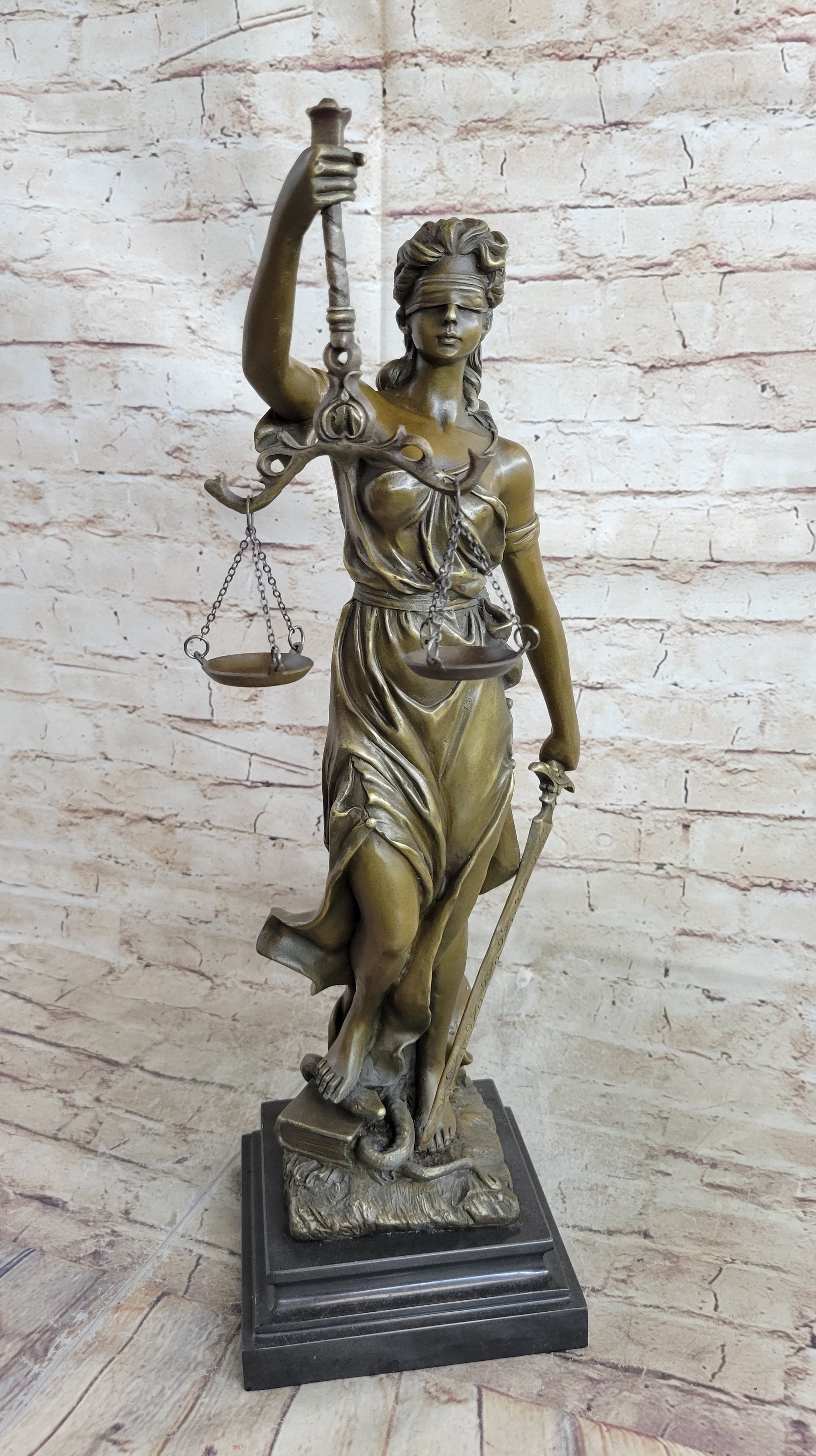 20.5" Desk Top Large Blind Justice Graduation Gift for Lawyer Bronze Sculpture S