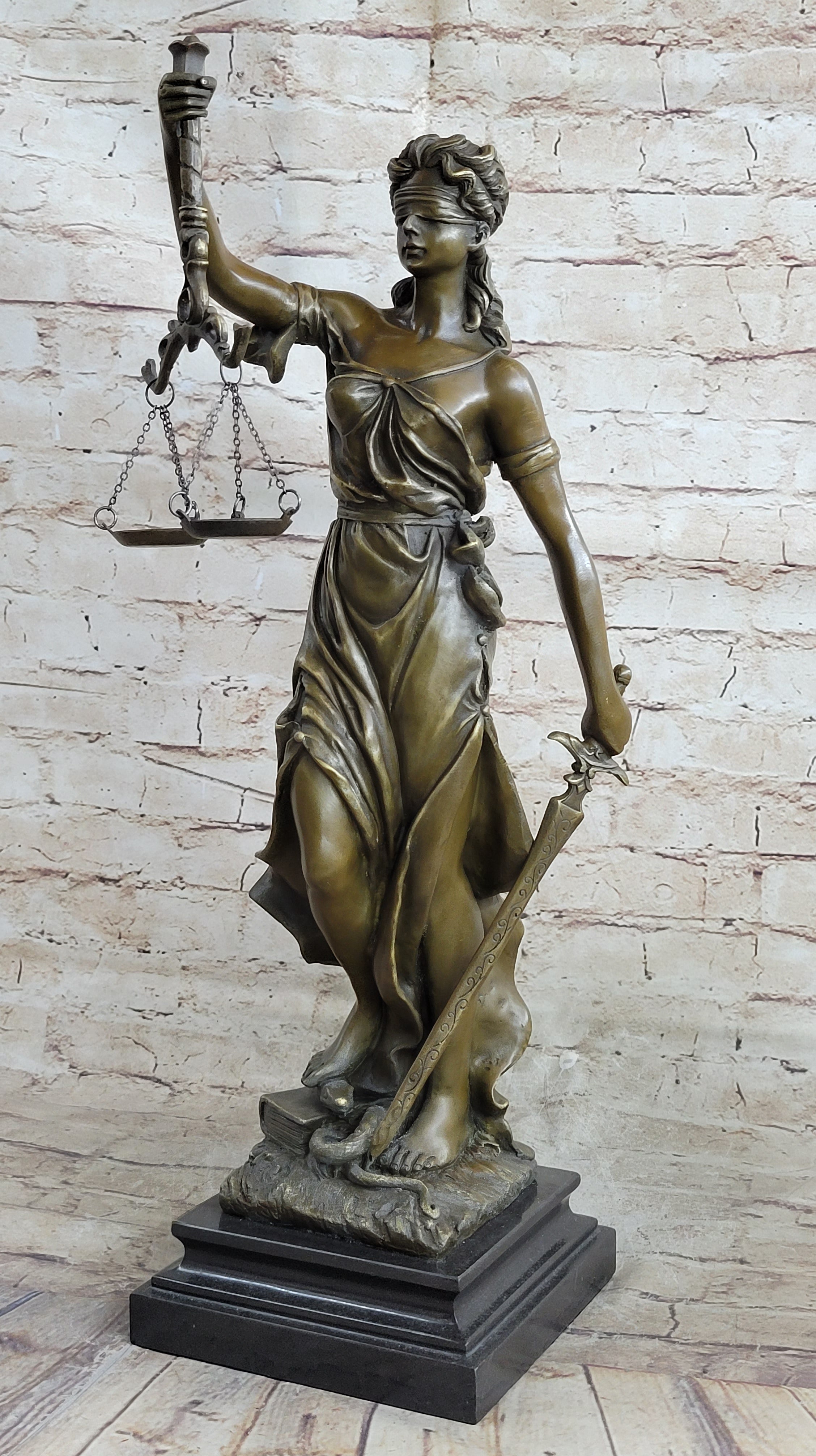 20.5" Desk Top Large Blind Justice Graduation Gift for Lawyer Bronze Sculpture S