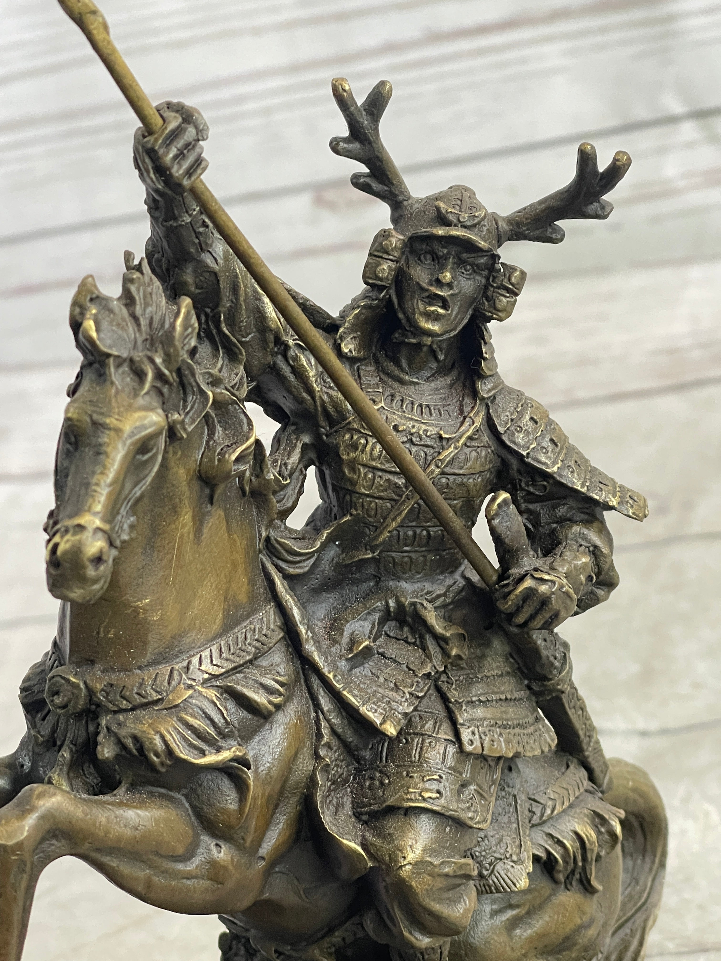 Hot Cast Viking Warrior on Horse with a Flag Bronze Sculpture Statue Figurine