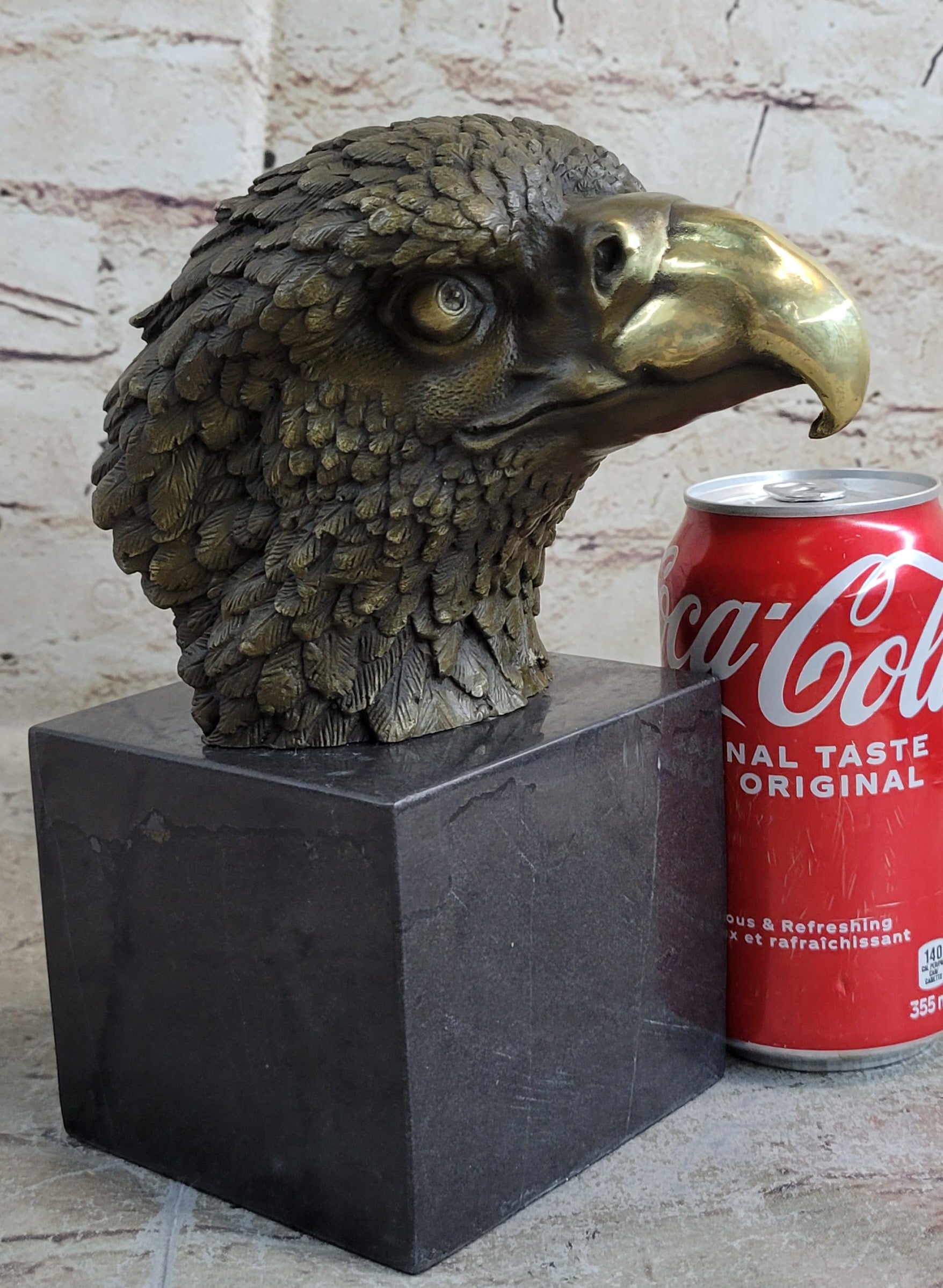 Bronze Statue Home Decor Wildlife American Bald Eagle Bust Marble Base Figurine