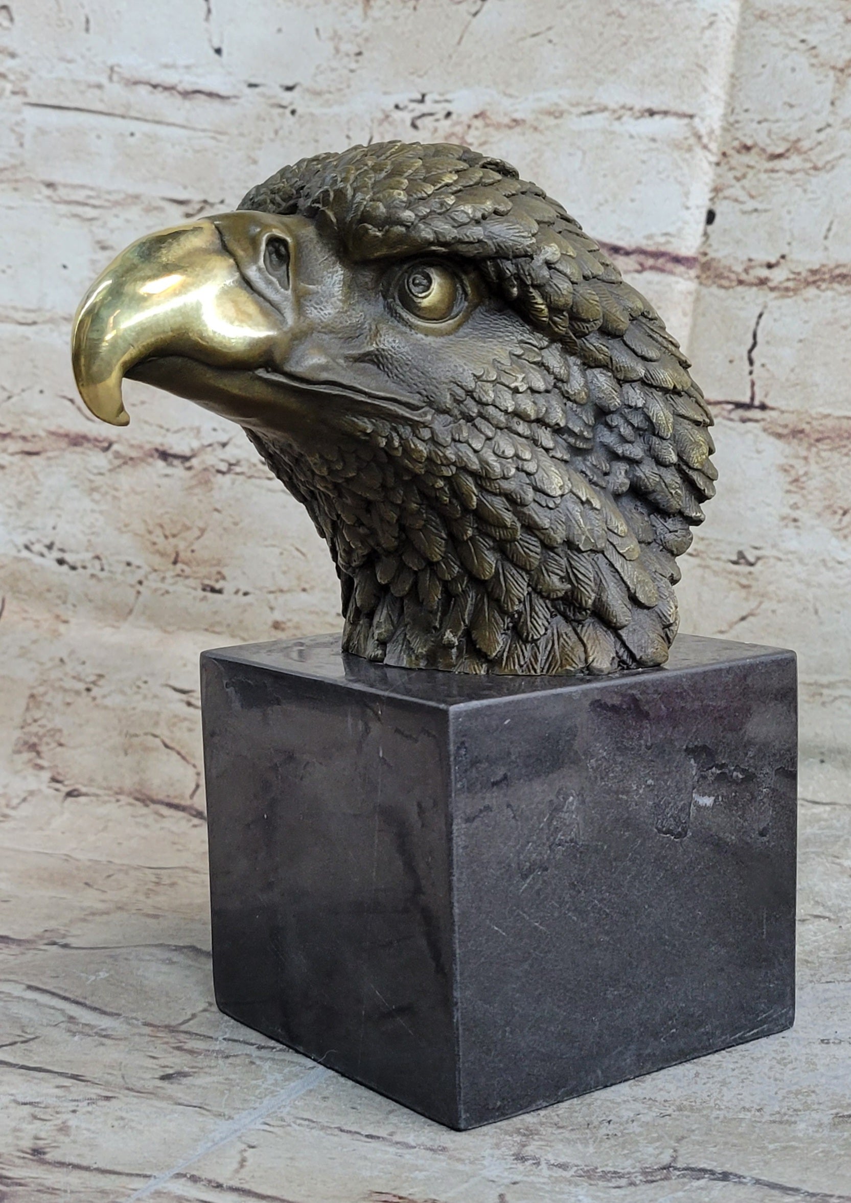 Bronze Statue Home Decor Wildlife American Bald Eagle Bust Marble Base Figurine