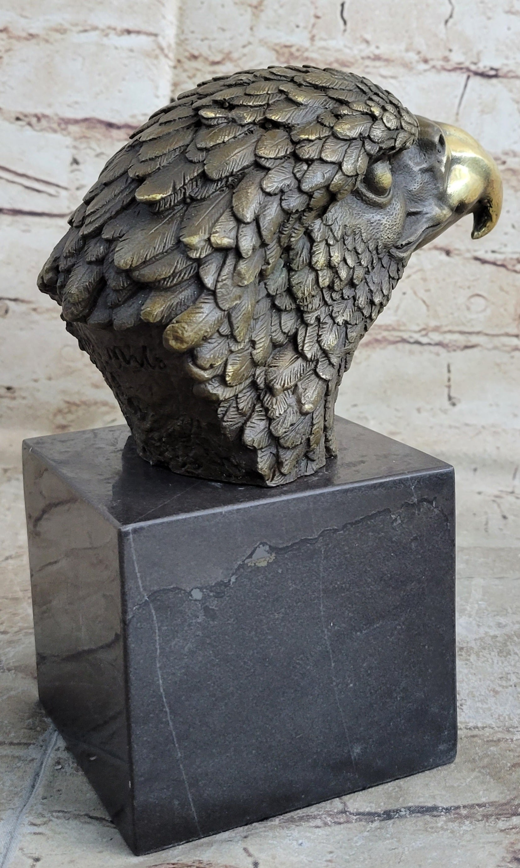 Bronze Statue Home Decor Wildlife American Bald Eagle Bust Marble Base Figurine