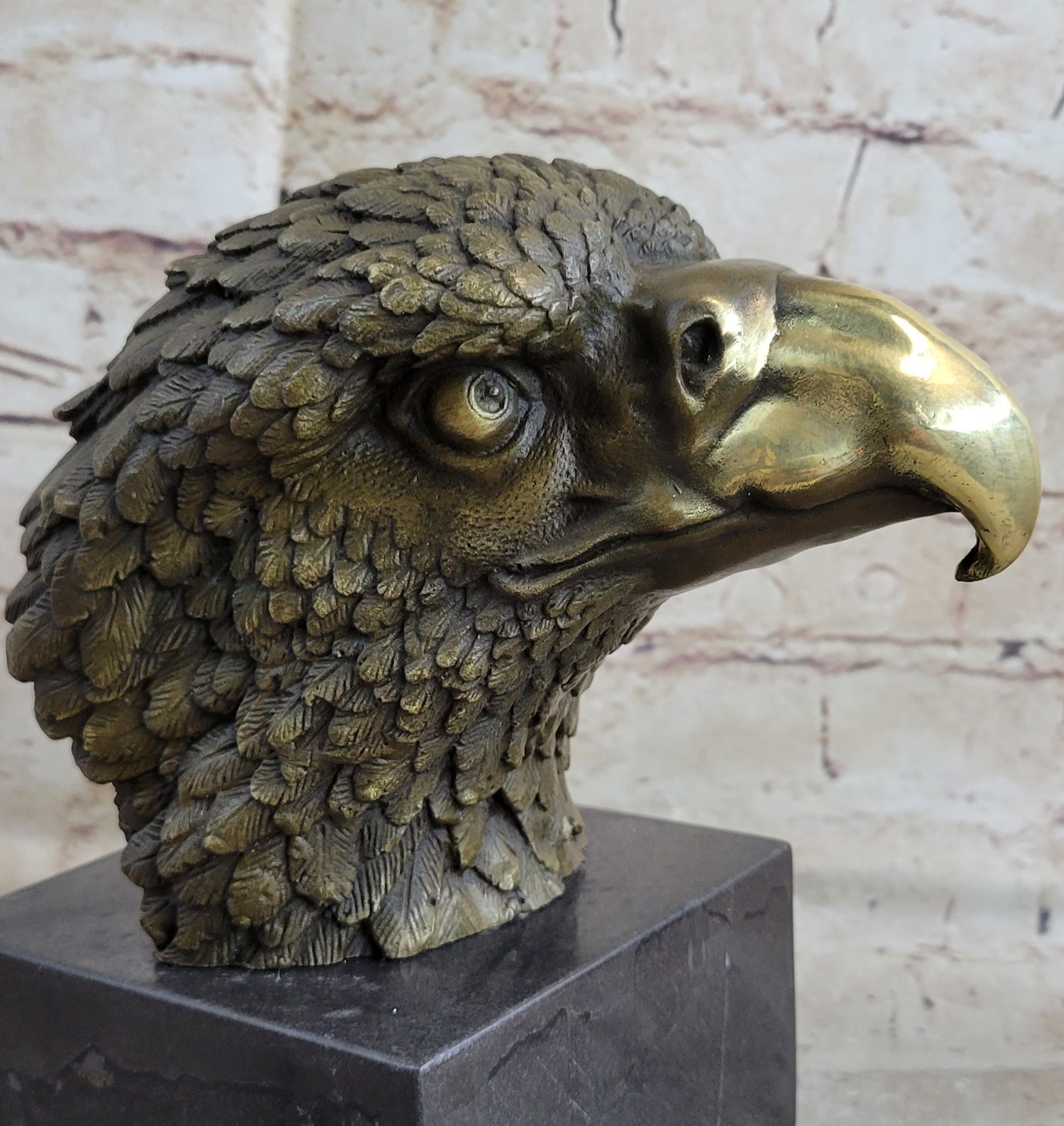 Bronze Statue Home Decor Wildlife American Bald Eagle Bust Marble Base Figurine