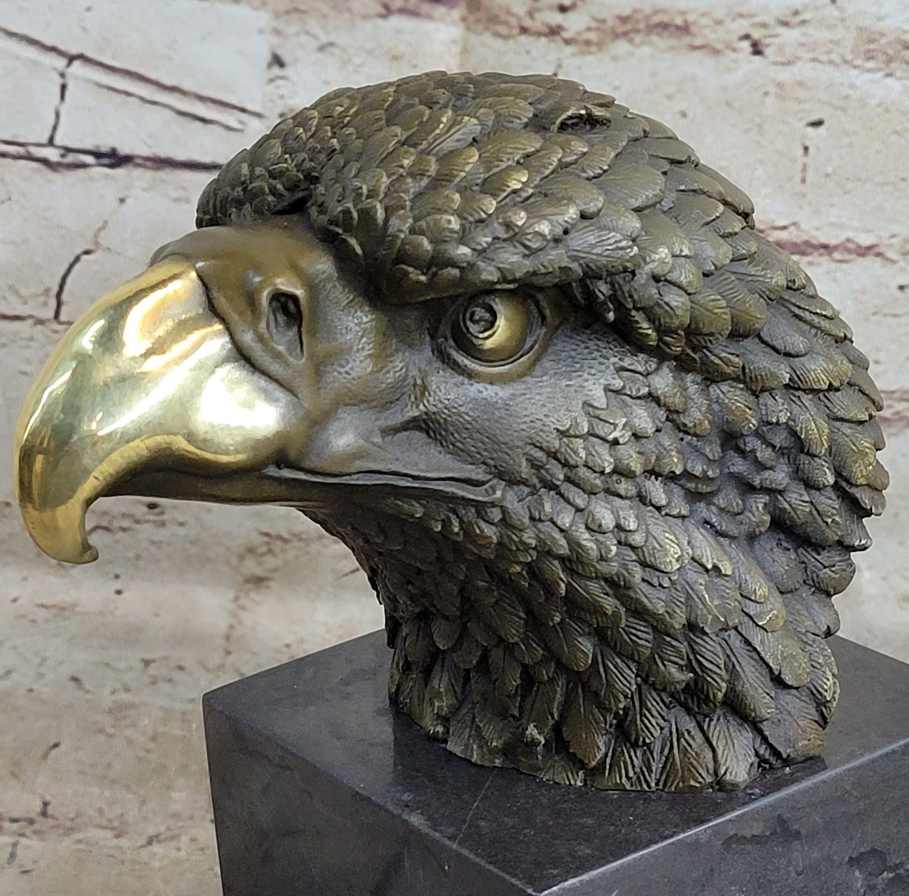 Bronze Statue Home Decor Wildlife American Bald Eagle Bust Marble Base Figurine