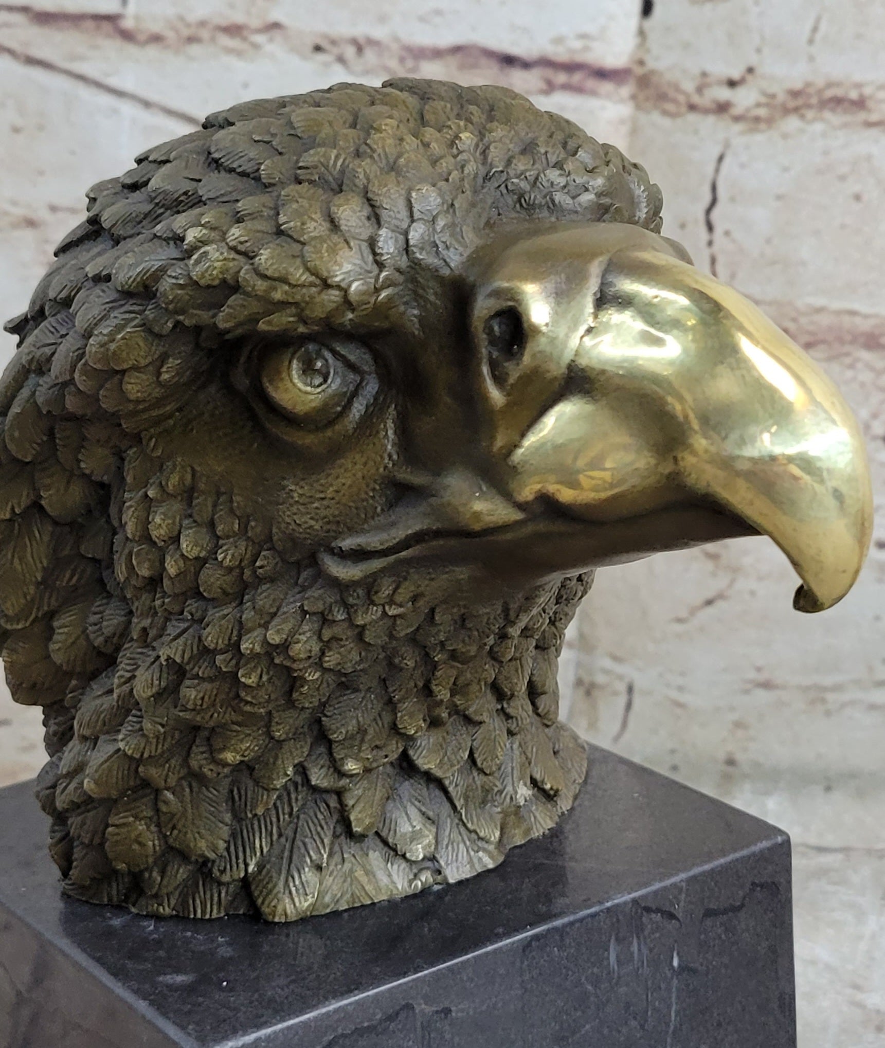 Bronze Statue Home Decor Wildlife American Bald Eagle Bust Marble Base Figurine