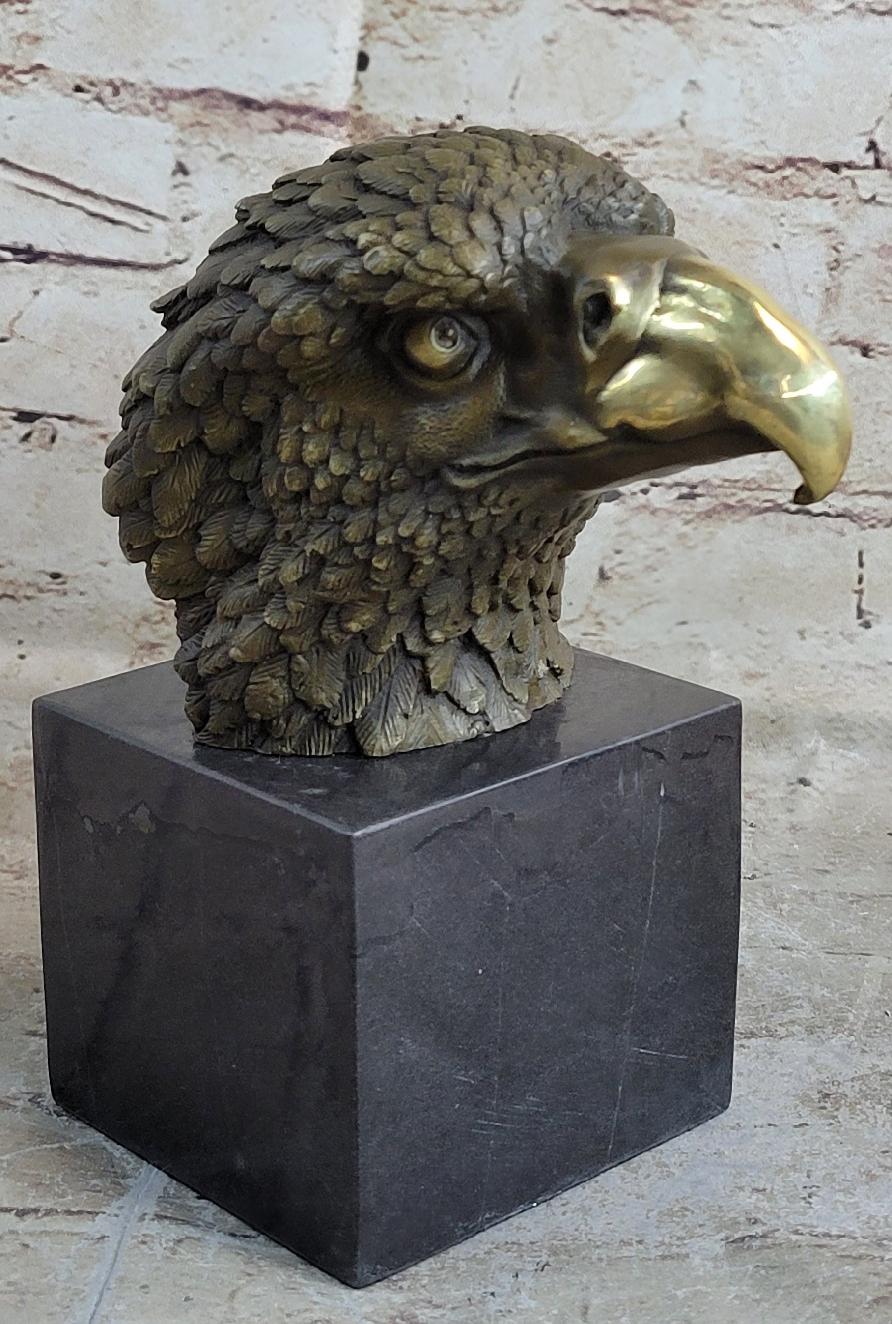 Bronze Statue Home Decor Wildlife American Bald Eagle Bust Marble Base Figurine