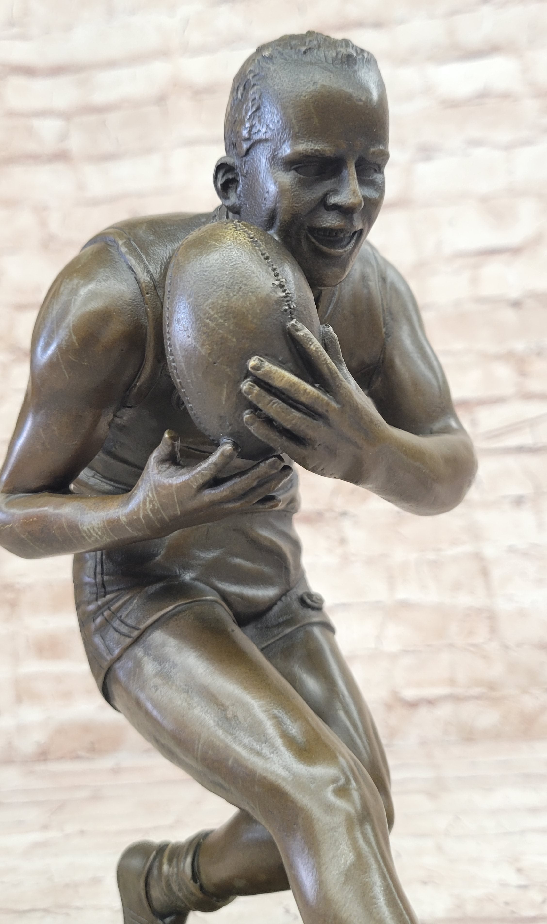 Bronze Sculpture Rugby Football Player European Made Detailed Figure