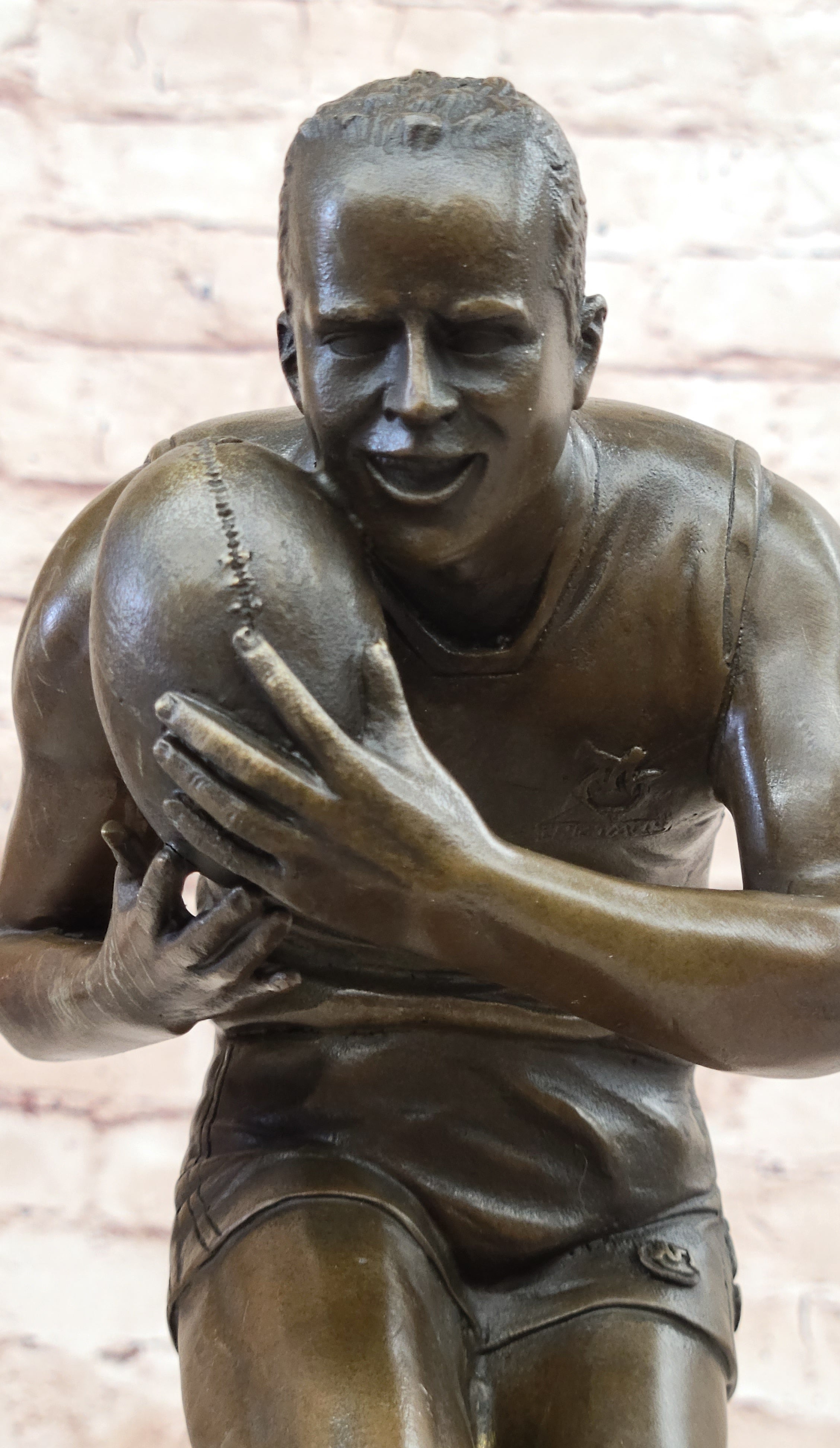 Bronze Sculpture Rugby Football Player European Made Detailed Figure