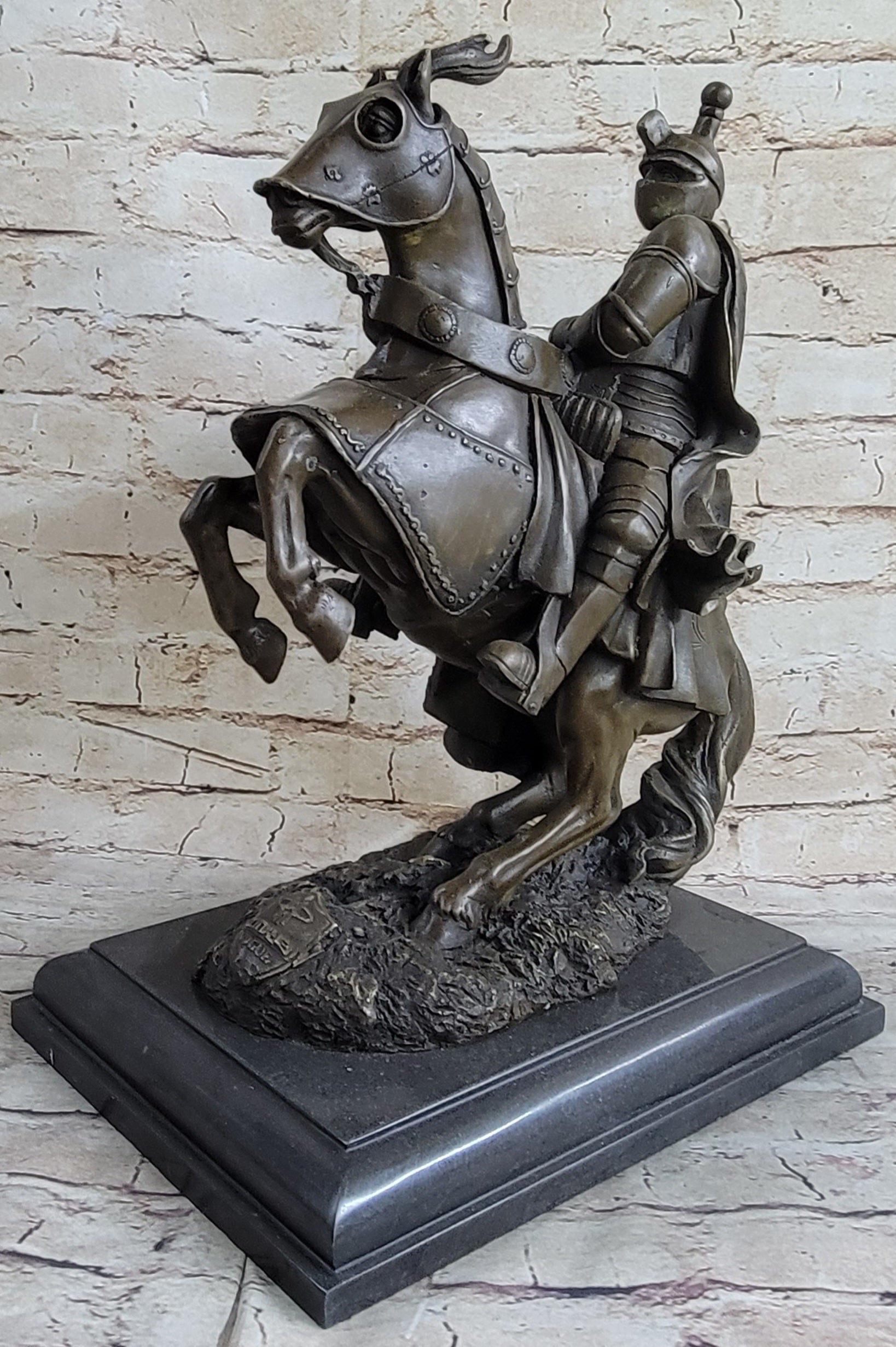 Medieval Armored Knight & Horse With Jousting Lance Statue Figure lost wax