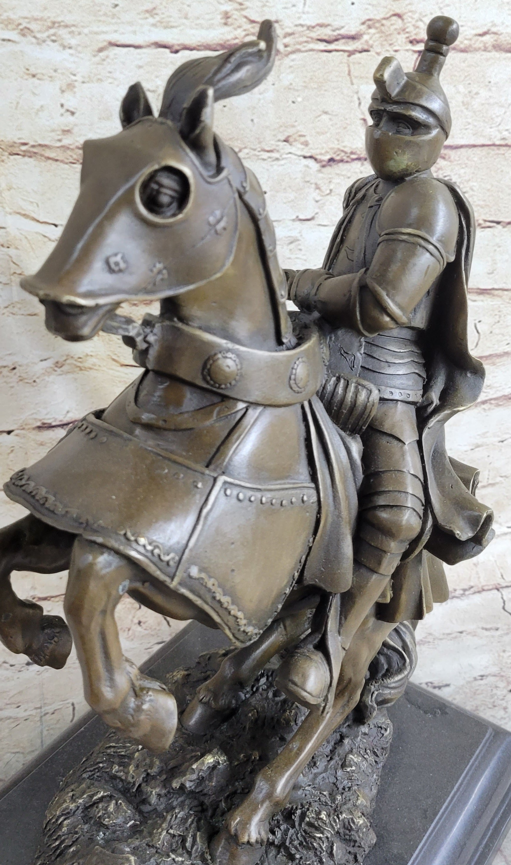 Medieval Armored Knight & Horse With Jousting Lance Statue Figure lost wax