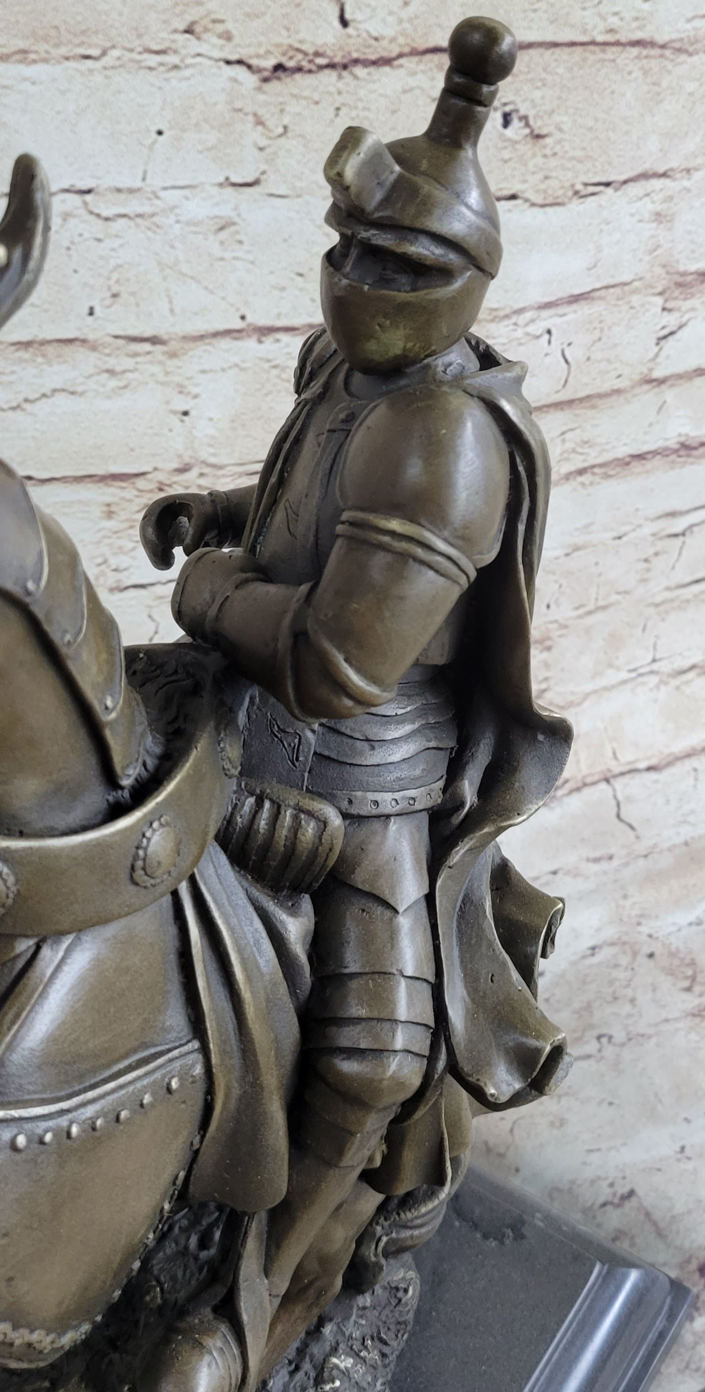 Medieval Armored Knight & Horse With Jousting Lance Statue Figure lost wax